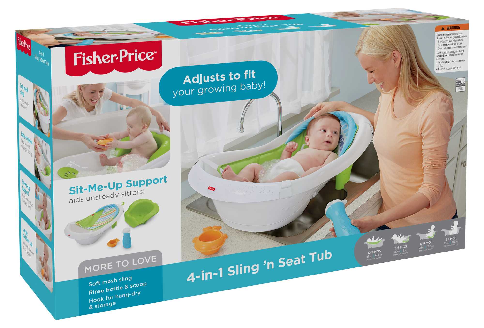 Fisher-Price 4-In-1 Sling ��n Seat Tub Baby To Toddler Bath With 2 Toys, Pacific Pebble