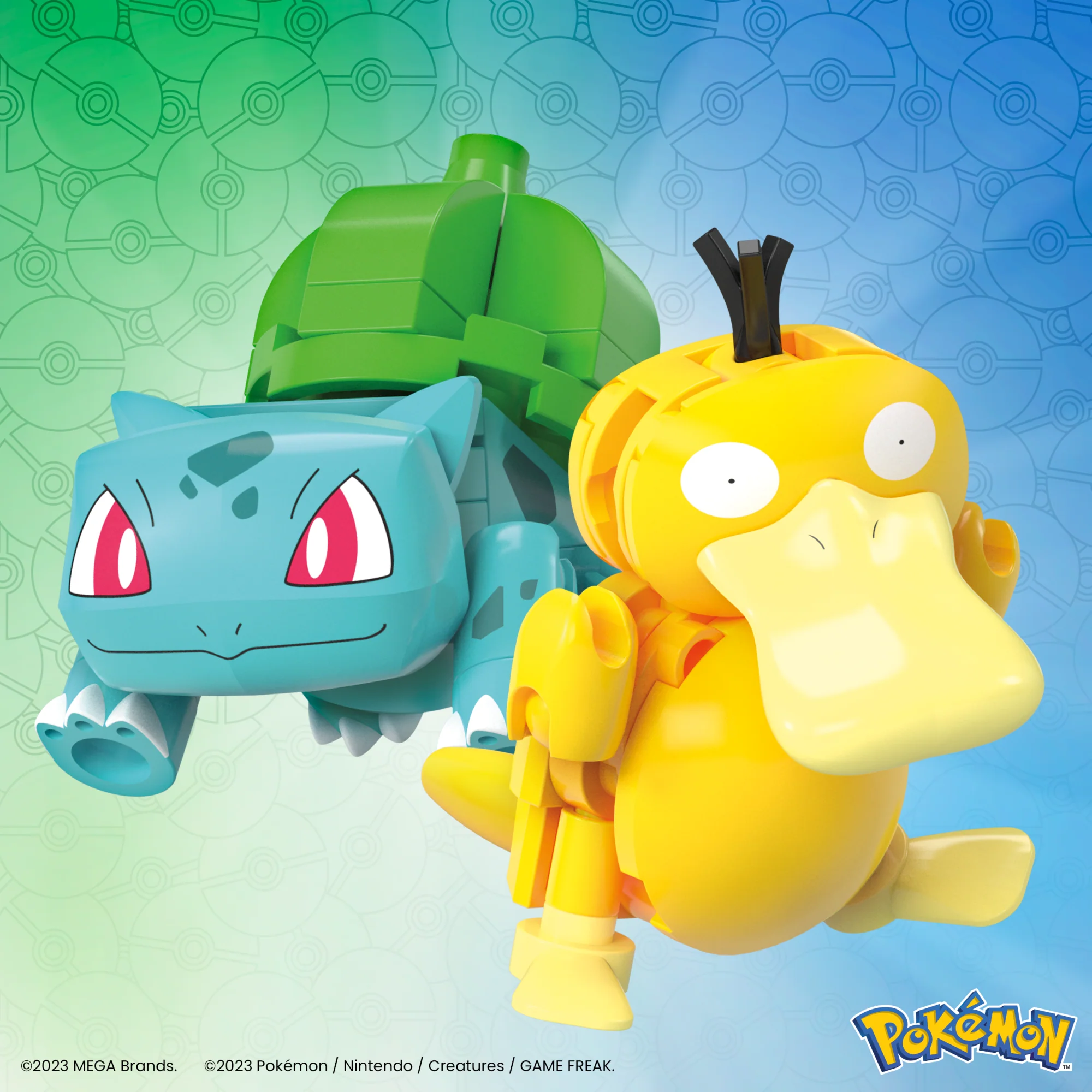 MEGA Pok��mon Bulbasaur & Psyduck Building Toy Kit, 2 Action Figures (63 Pieces) For Kids