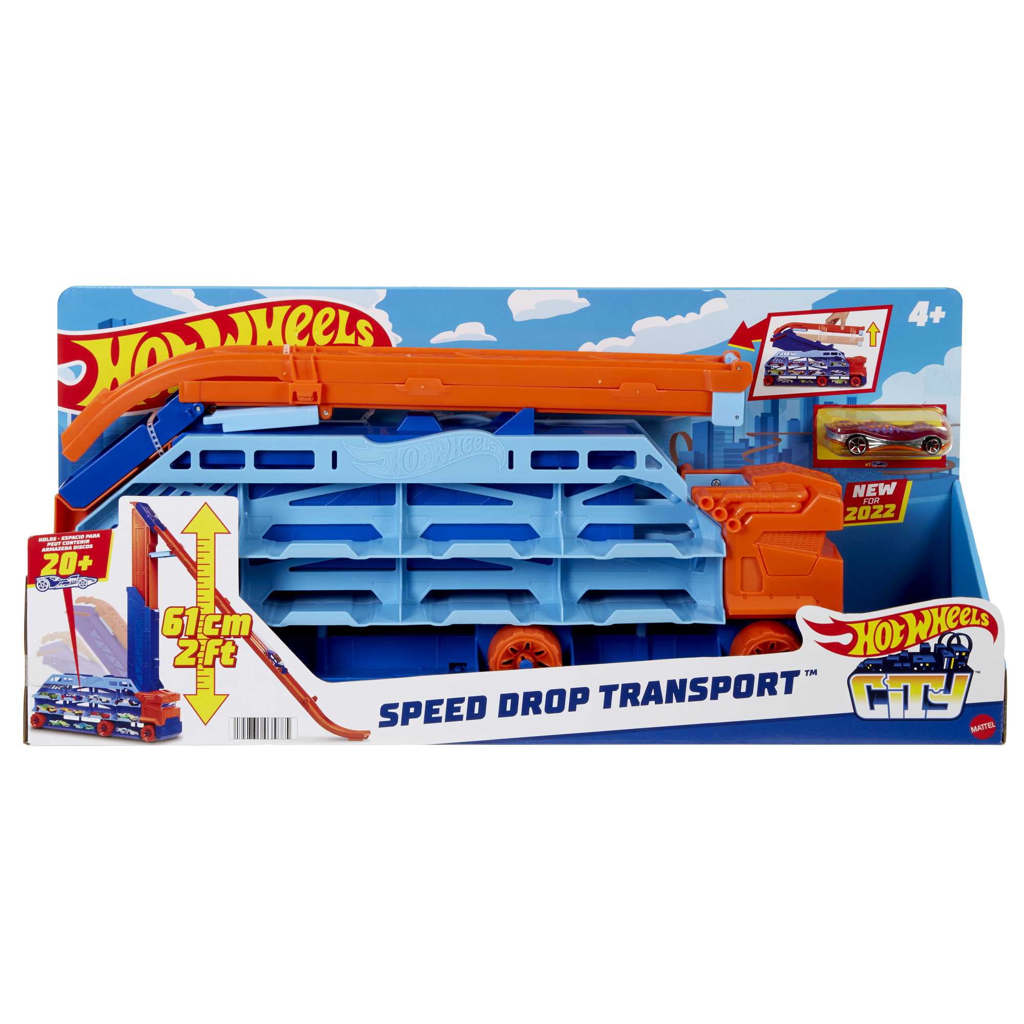 Hot Wheels City Speed Drop Transport Hauler, includes 1 Car