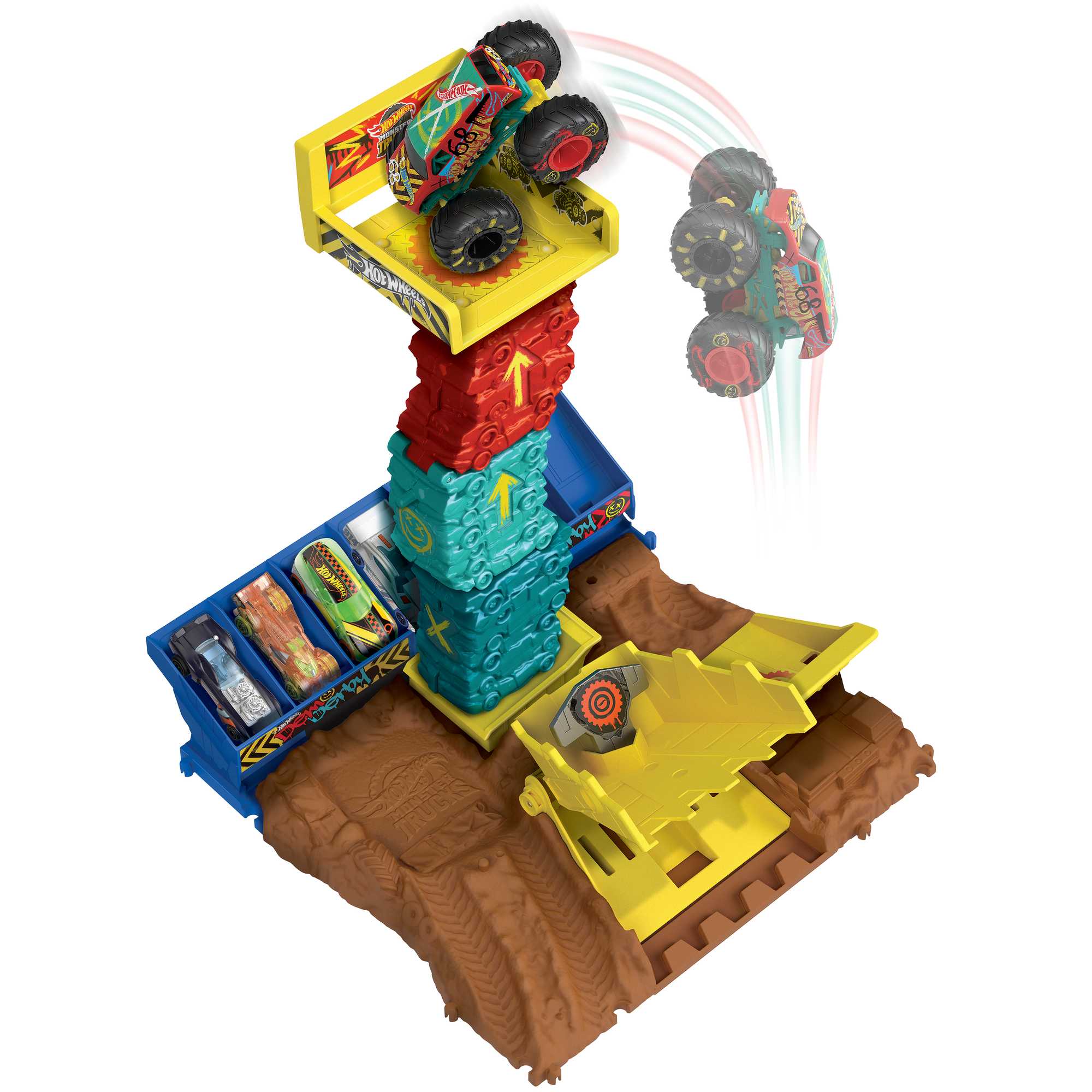 Hot Wheels Monster Trucks Arena Smashers Demo Derby Car Jump Challenge Playset With 1 Vehicle