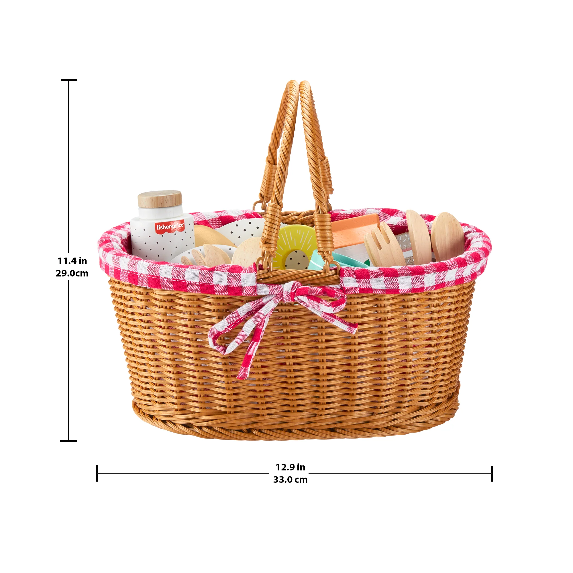 Fisher-Price Wooden Picnic Basket & Food Pretend Play Set For Preschool Kids, 31 Wood Pieces