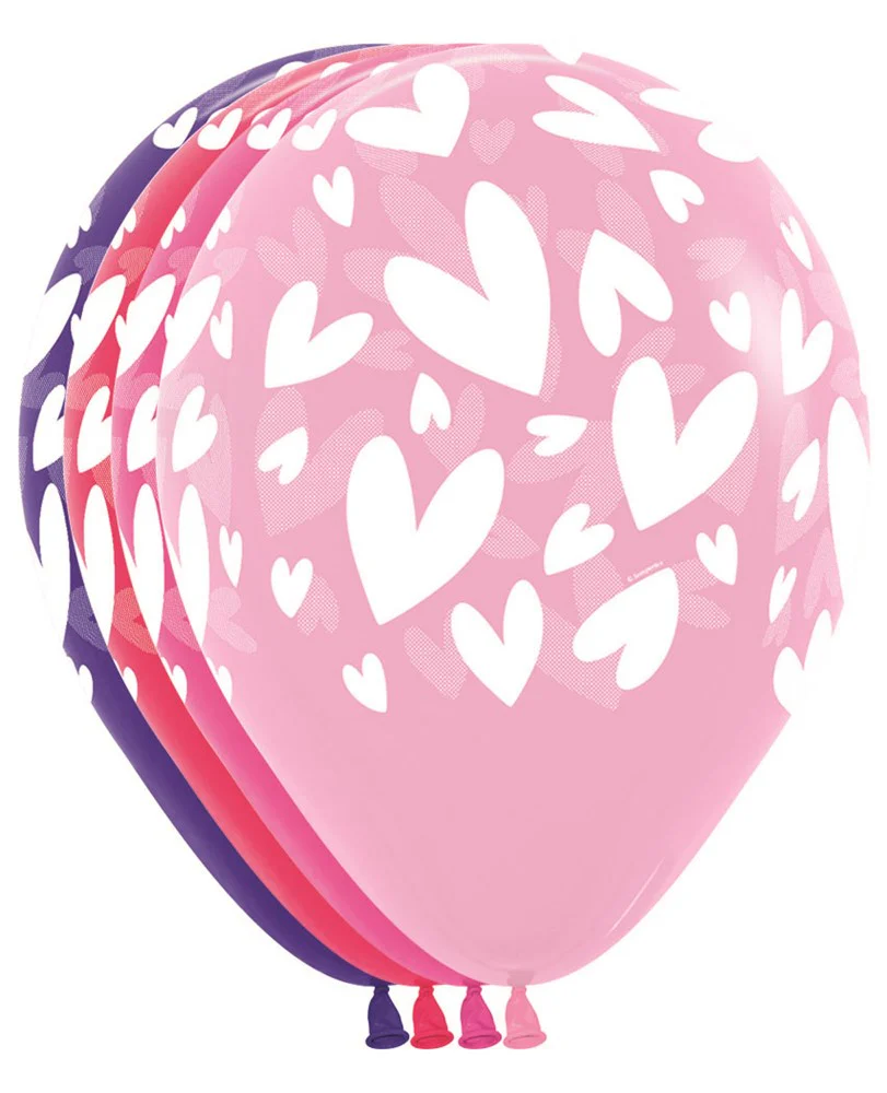 11 inch Sempertex Modern Hearts Latex Balloons All Over Print 50ct