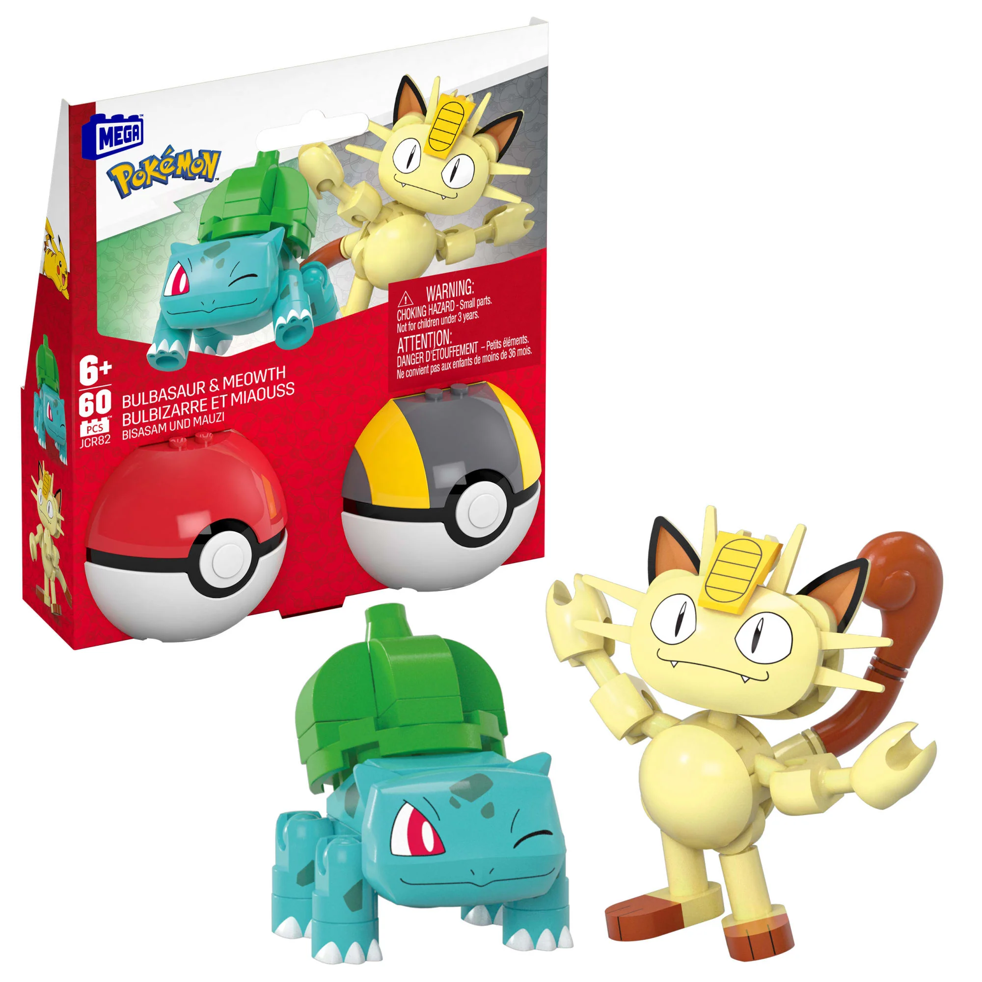 MEGA Pok��mon Pok�� Ball 2-Pack Building Toy Kits With 2 Action Figures (60 Pieces) For Kids