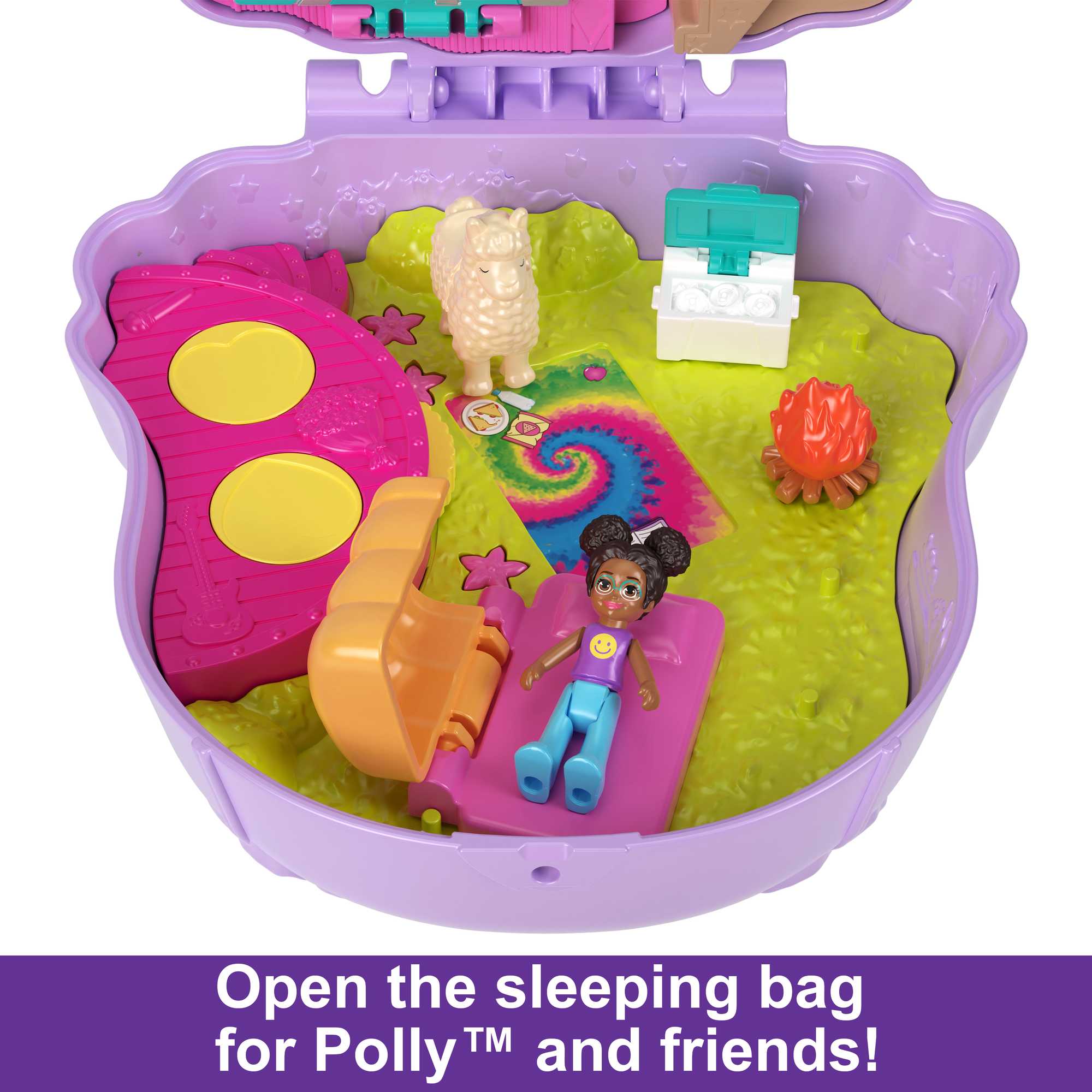 Polly Pocket Mini Toys, Camp Adventure Llama Compact Playset With 2 Dolls And Accessories