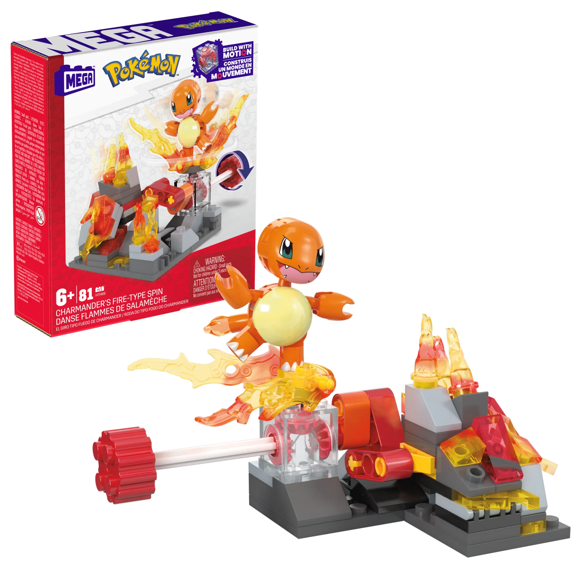 MEGA Pok��mon Charmander's Fire-Type Spin Building Toy Kit With Figure (81 Pieces) For Kids