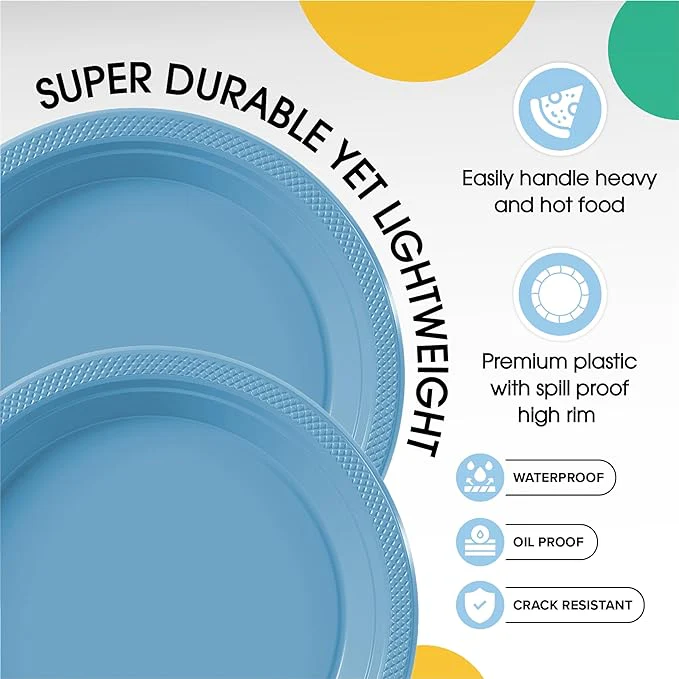 7 In. Light Blue Plastic Plates | 50 Count