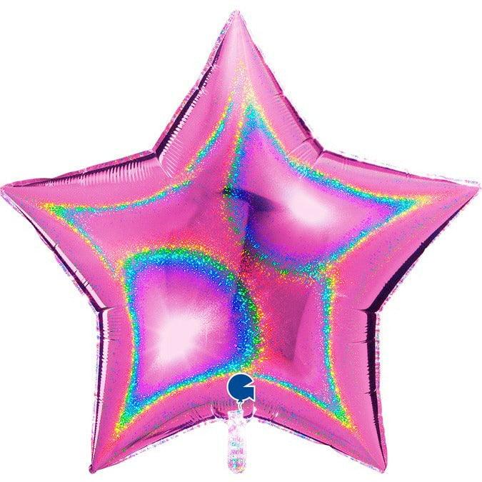 Grabo Fuchsia Glitter Holographic Star 36in Foil Balloon