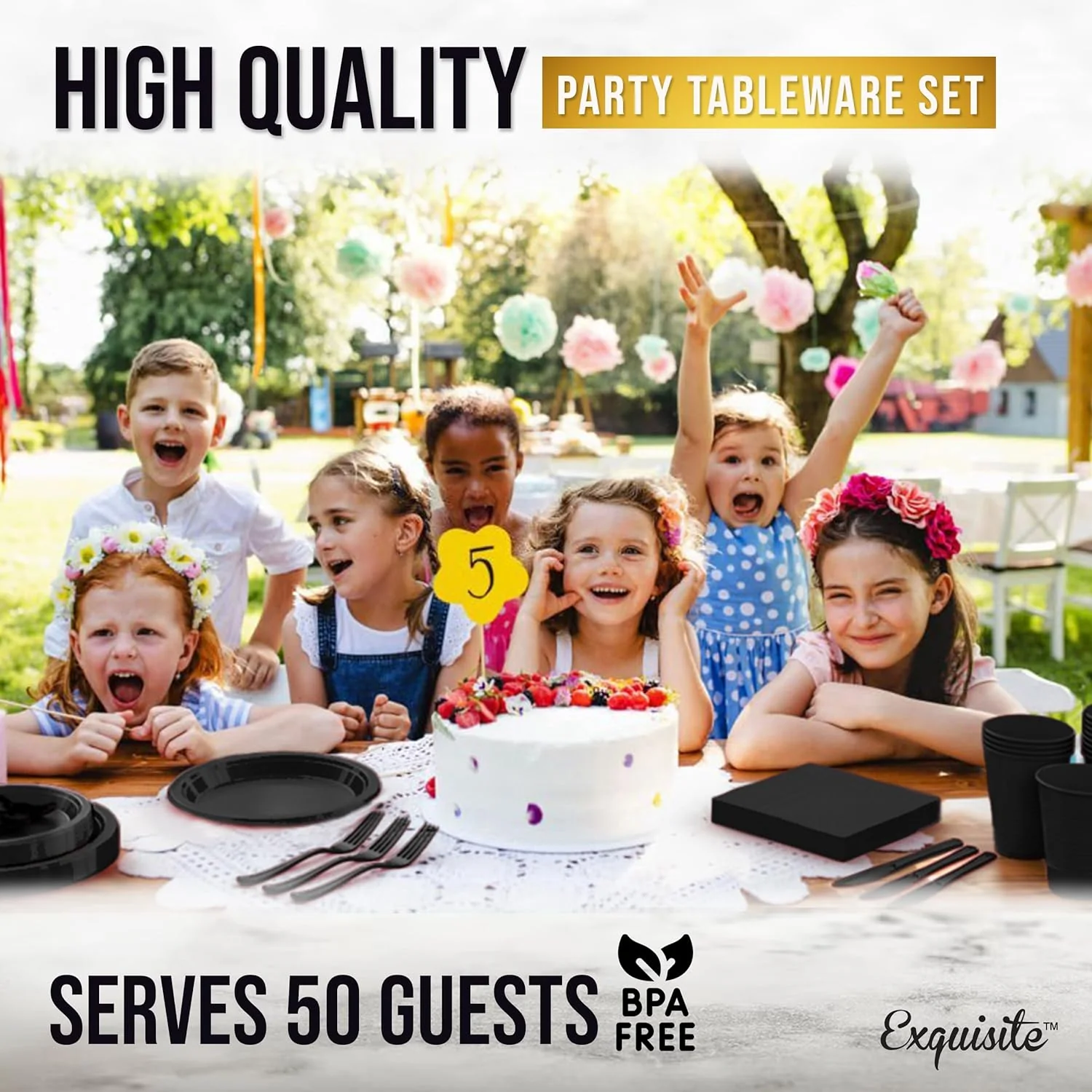 350 pcs disposable tableware set black