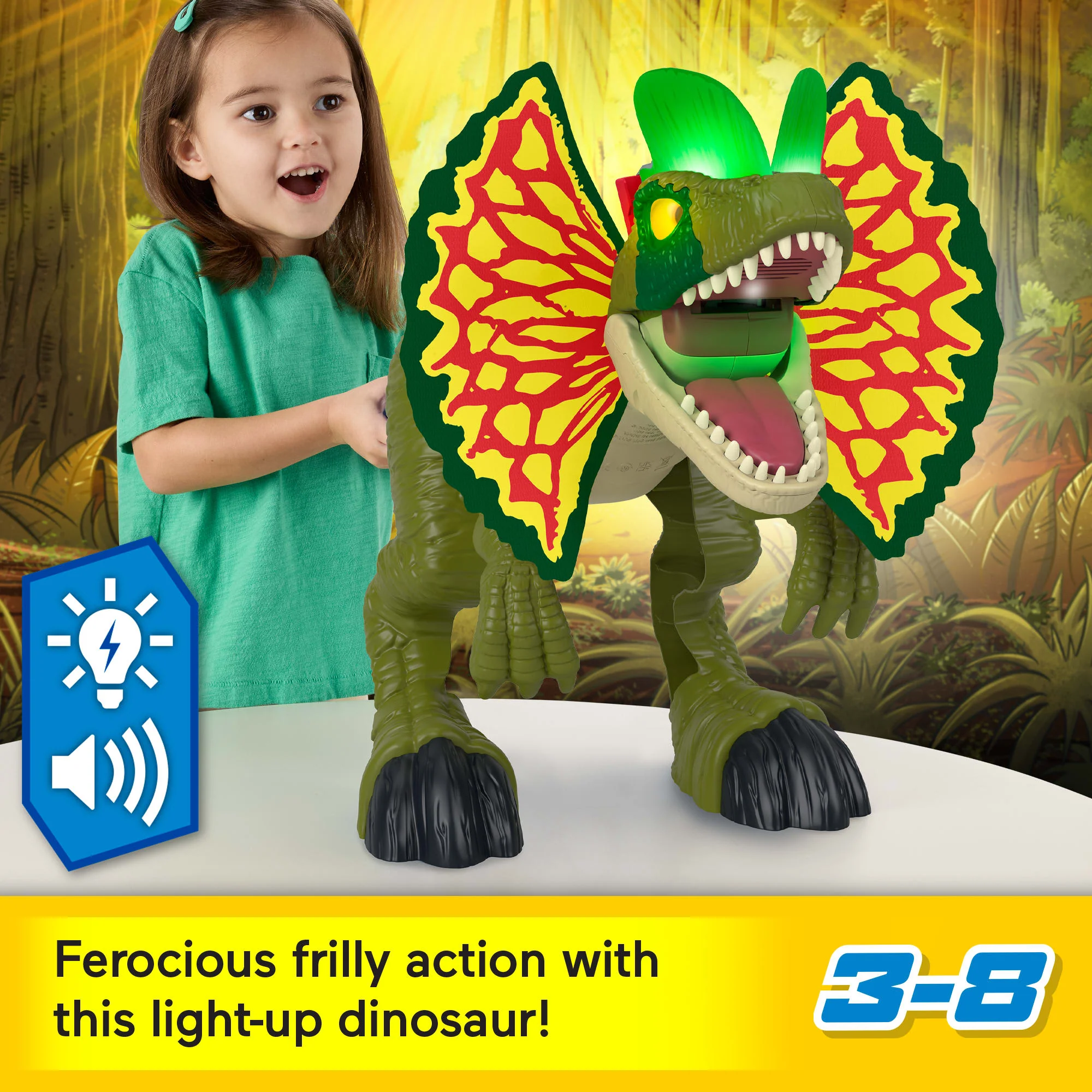 Imaginext Jurassic World Thrash Attack Dilophosaurus Dinosaur Toy With Lights & Sounds For Kids