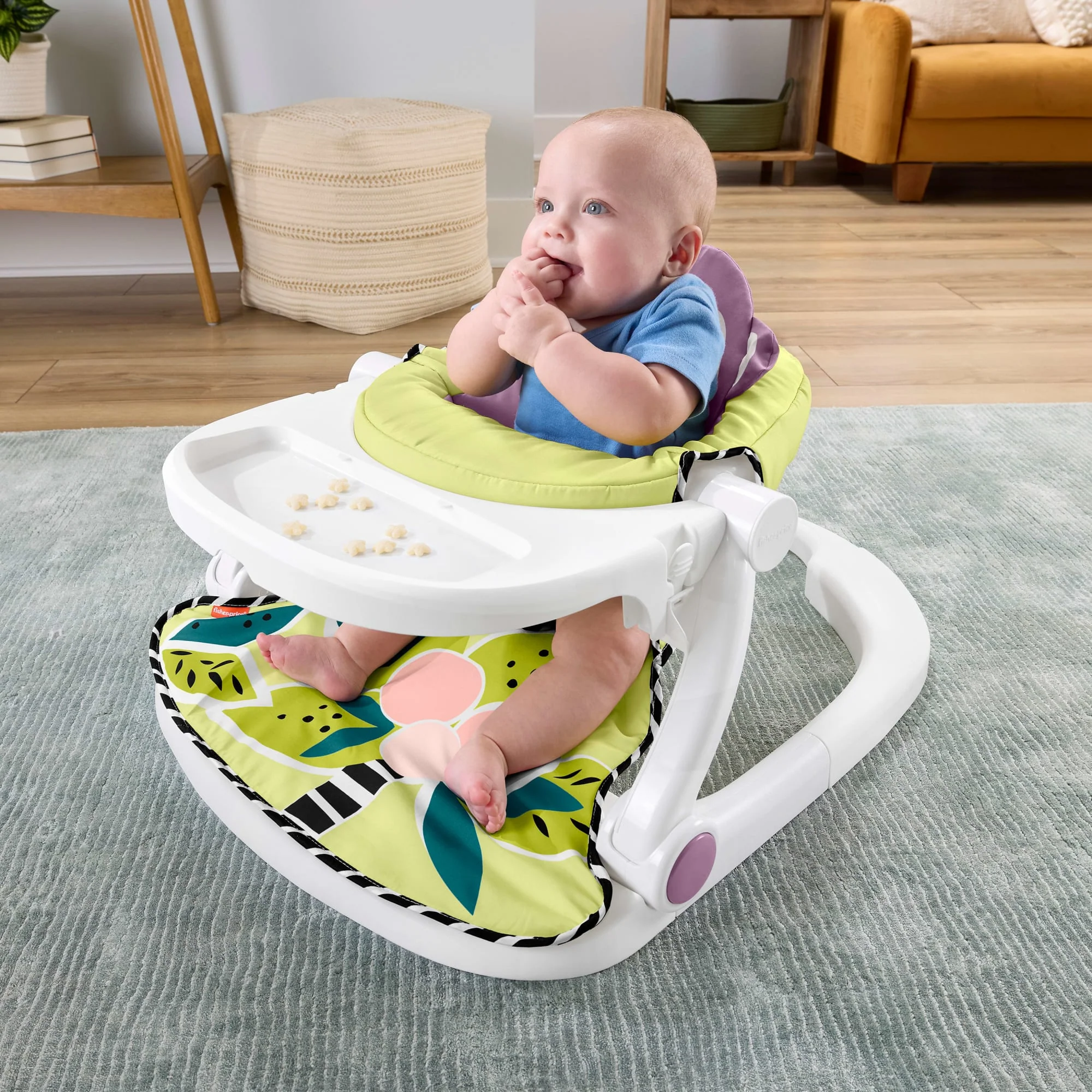 Fisher-Price Kick & Play Deluxe Sit-Me-Up Seat, Purple Monkey Baby Chair & Piano Learning Toy