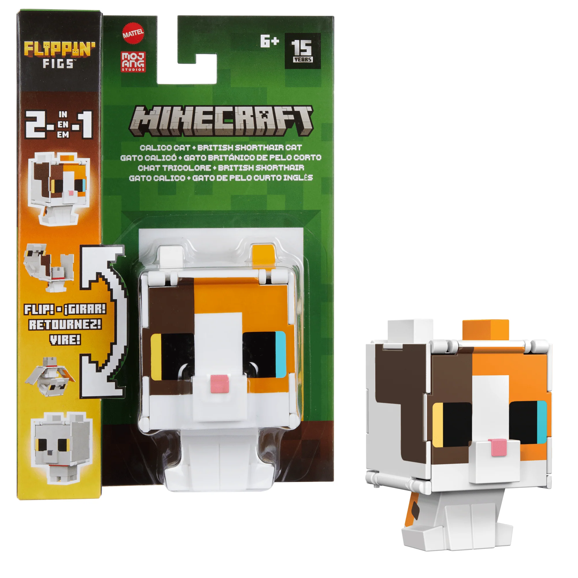 Minecraft Flippin�� Figs Figures Collection, 2-in-1 Fidget Play, 3.75-in Scale & Pixelated Design (Characters May Vary)