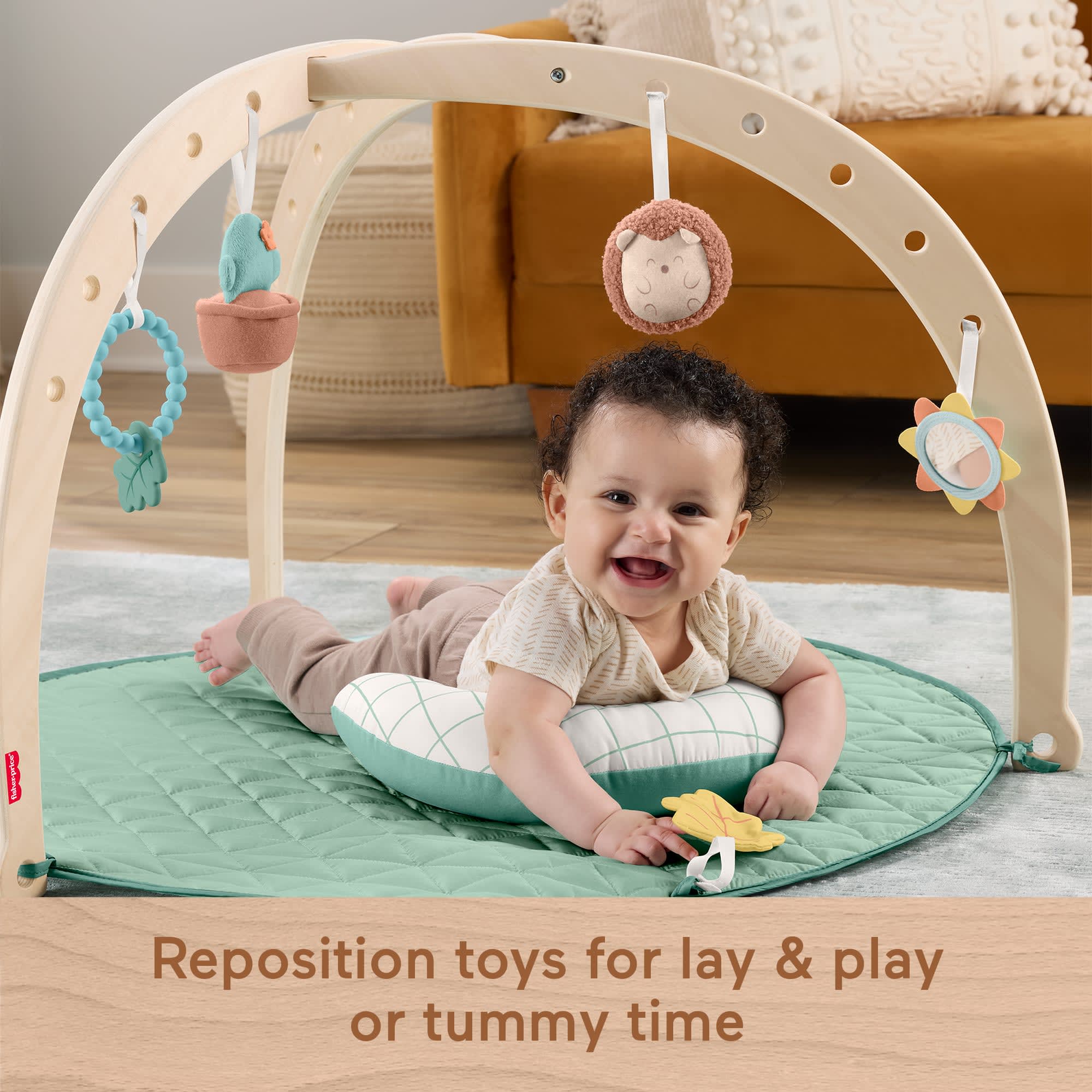 Fisher-Price Wood Baby Playmat Lay & Play Deluxe Activity Gym With Wooden Frame & Tummy Time Sensory Toys For Newborns 0+ Months