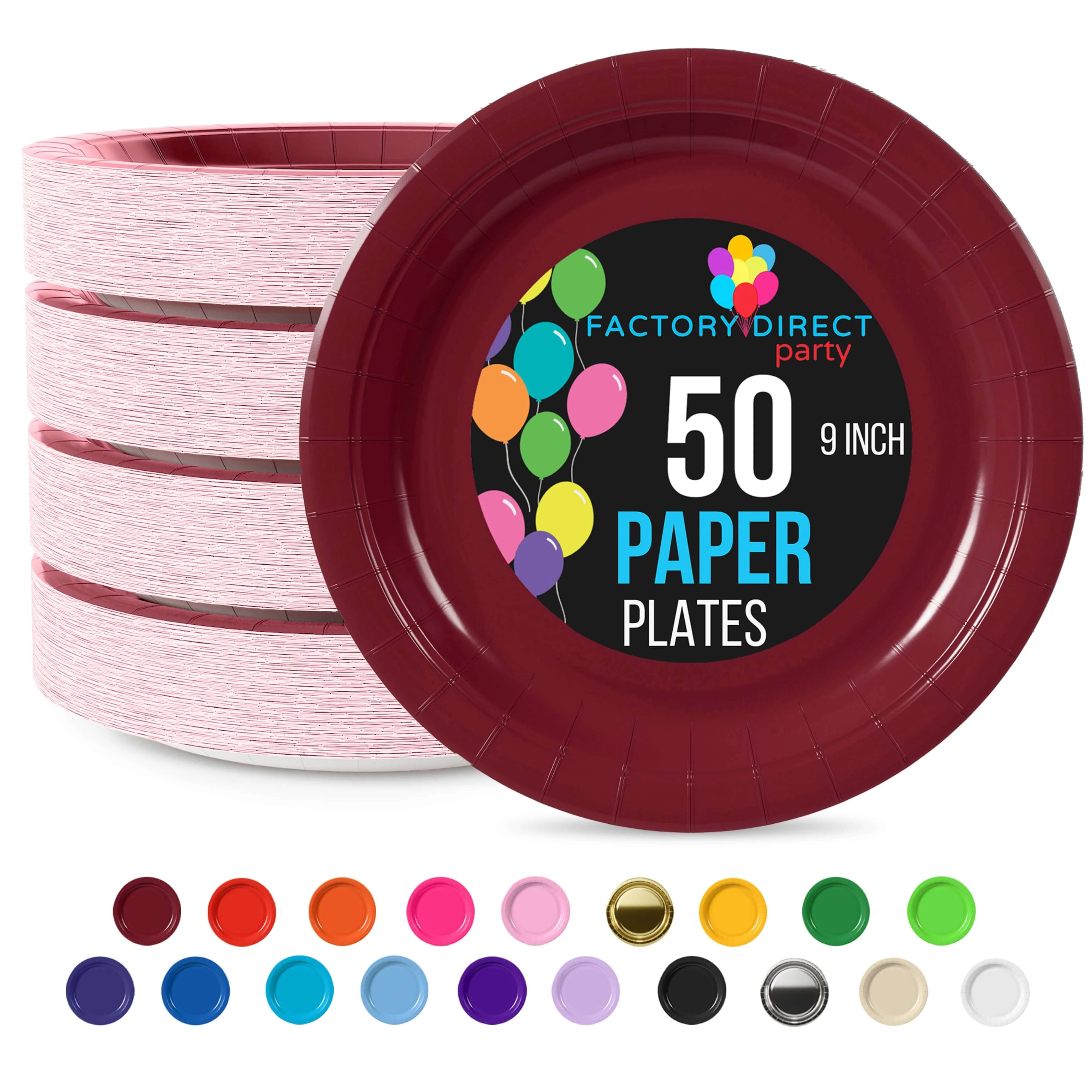 9 In. Burgundy Paper Plates - 50 Ct.