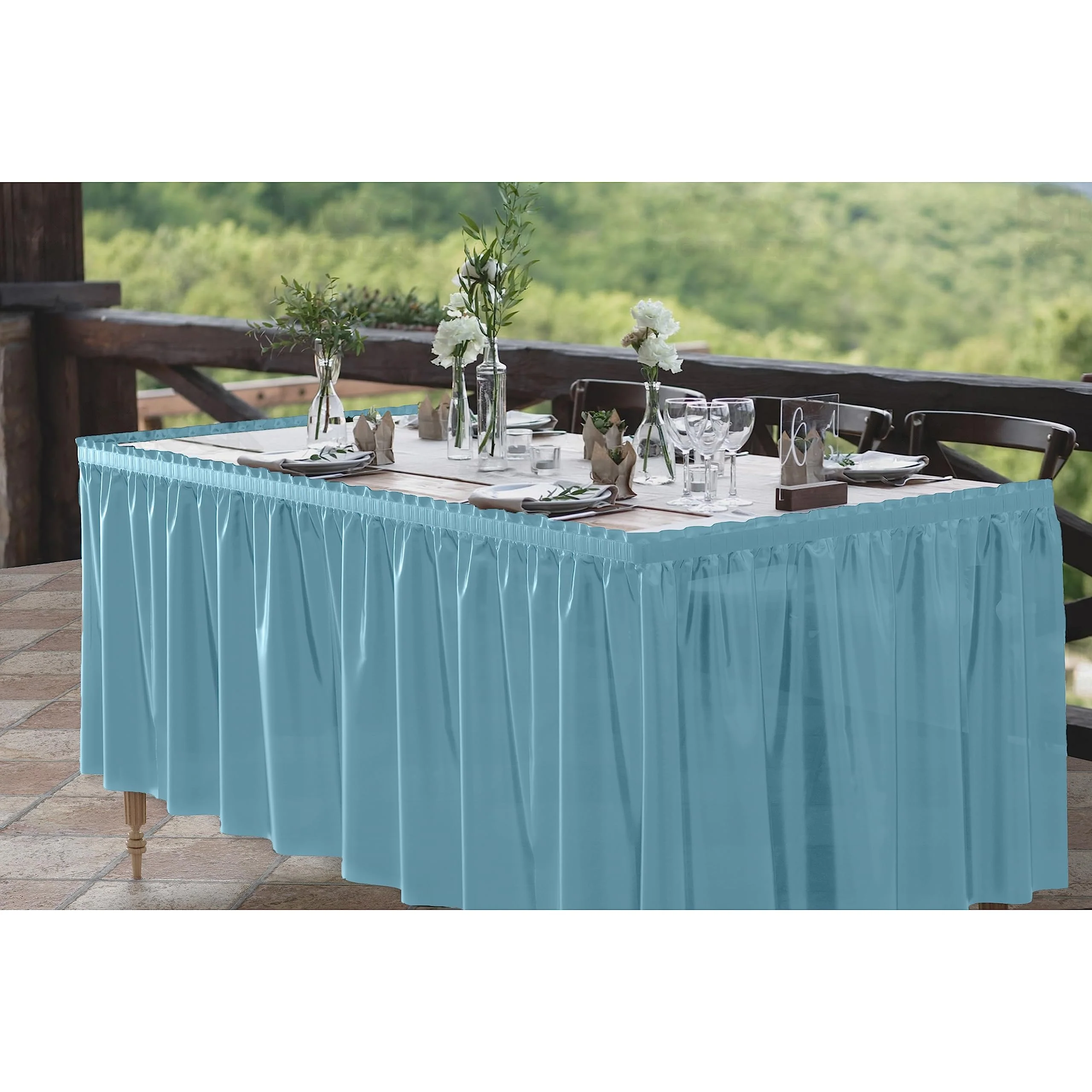Light Blue Plastic Table Skirt