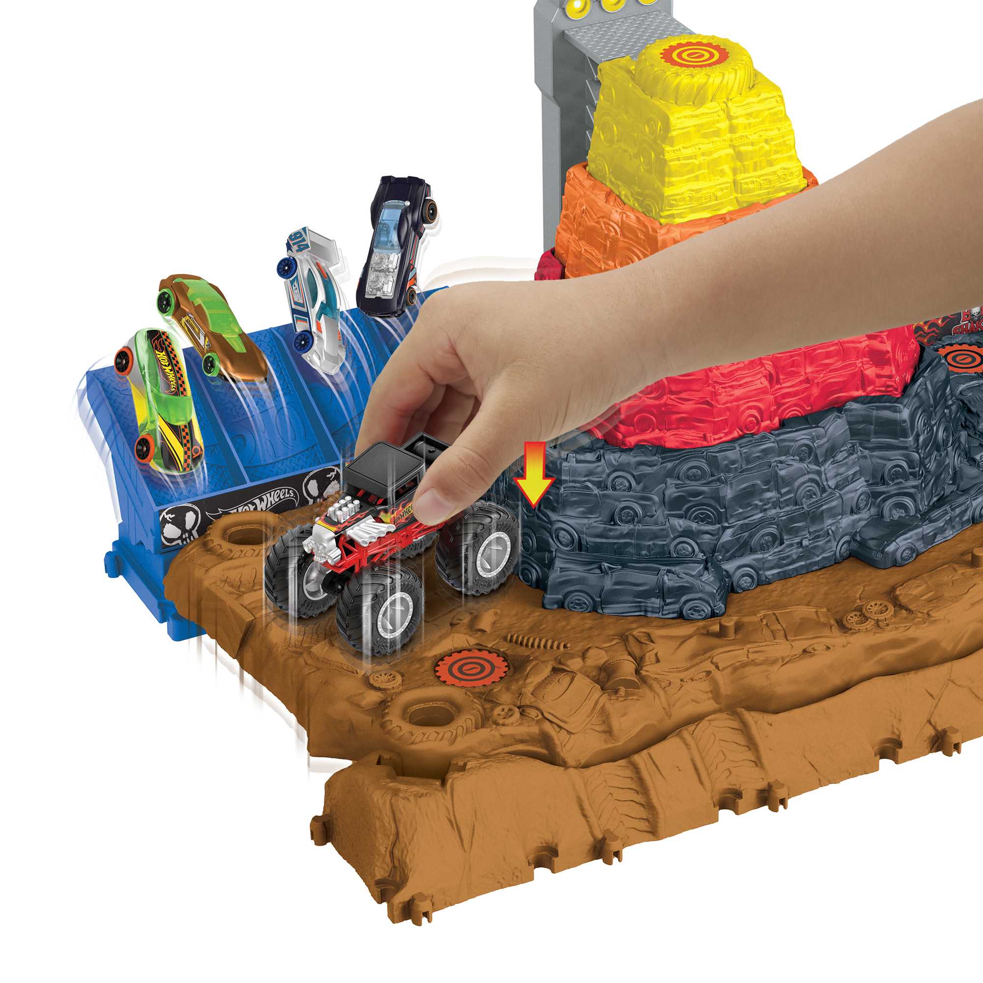 Hot Wheels Monster Trucks Pista de Brinquedo Arena de Demoli??o do Ferro-Velho de Bone Shaker
