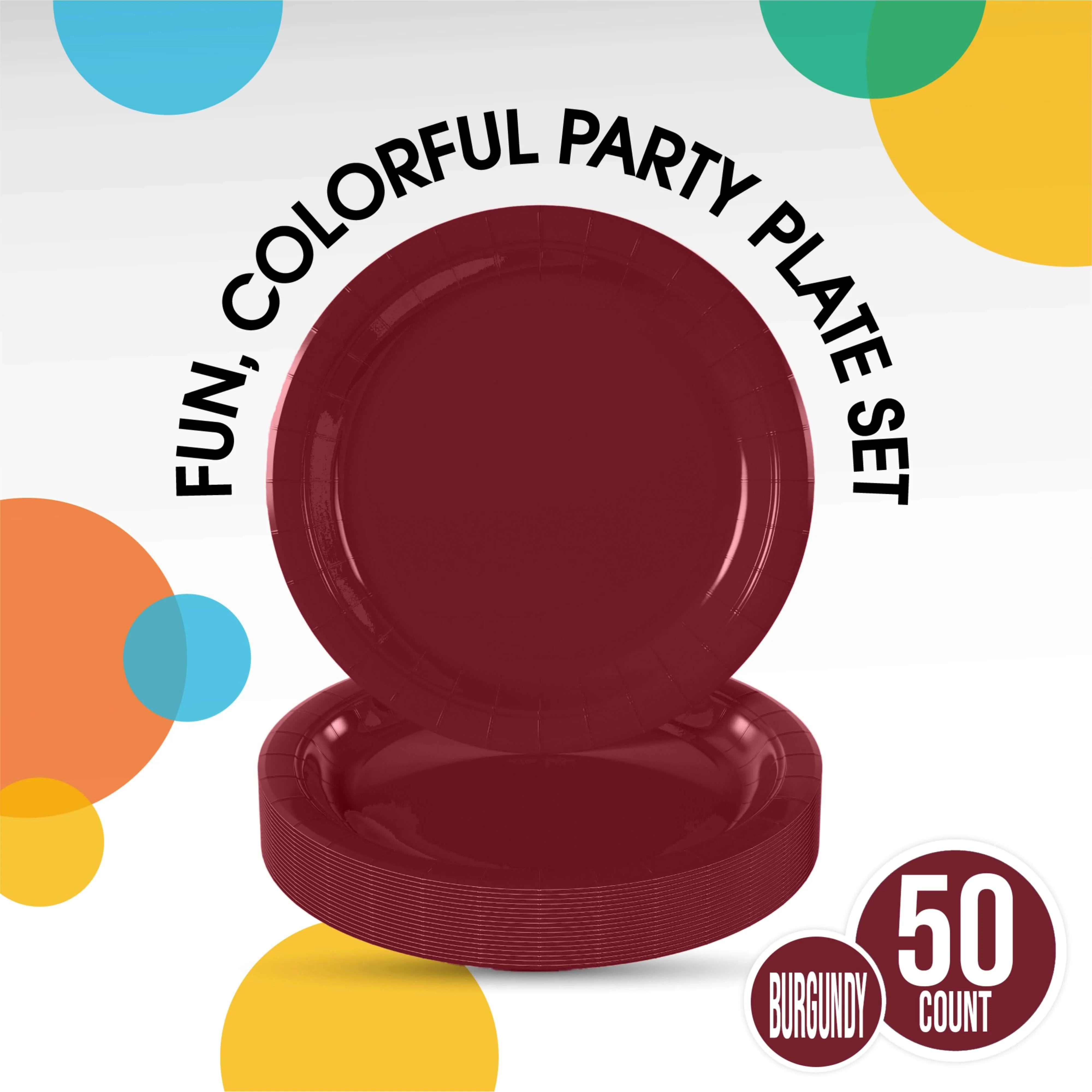 7 In. Burgundy Paper Plates - 50 Ct.