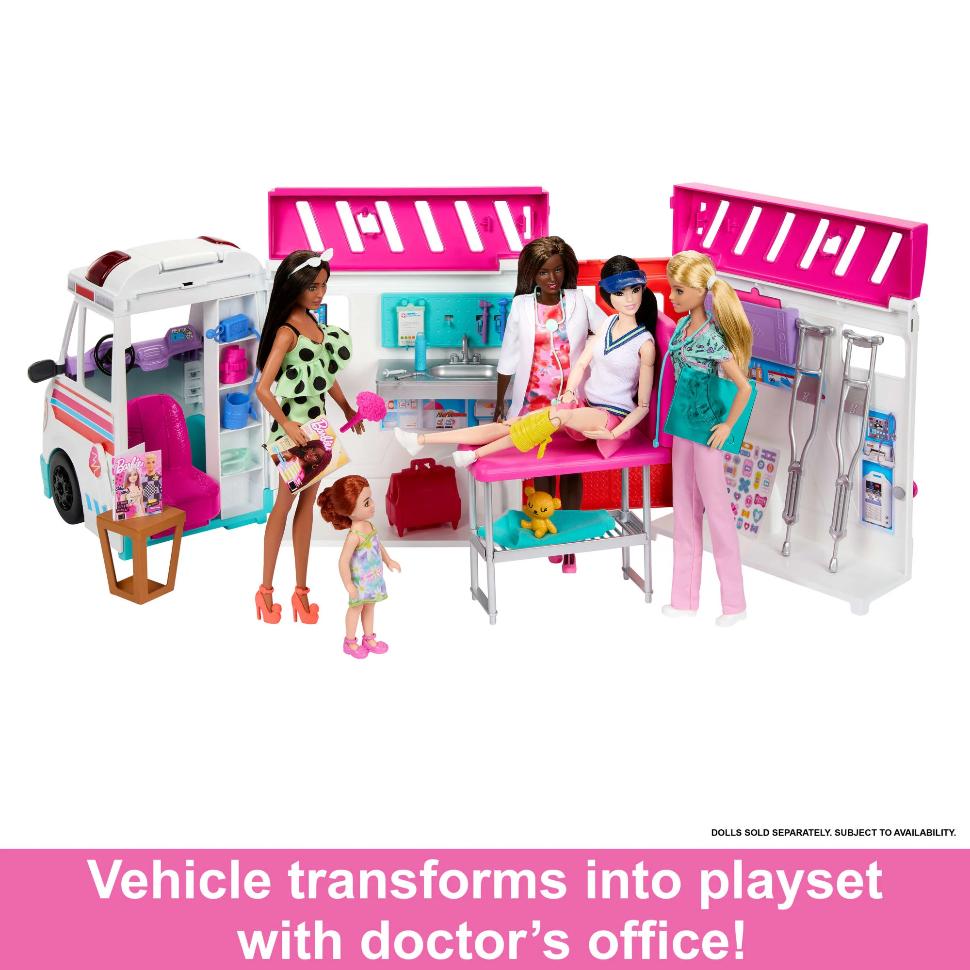 Barbie Toys, Transforming Ambulance And Clinic Playset, 20+ Accessories, Care Clinic