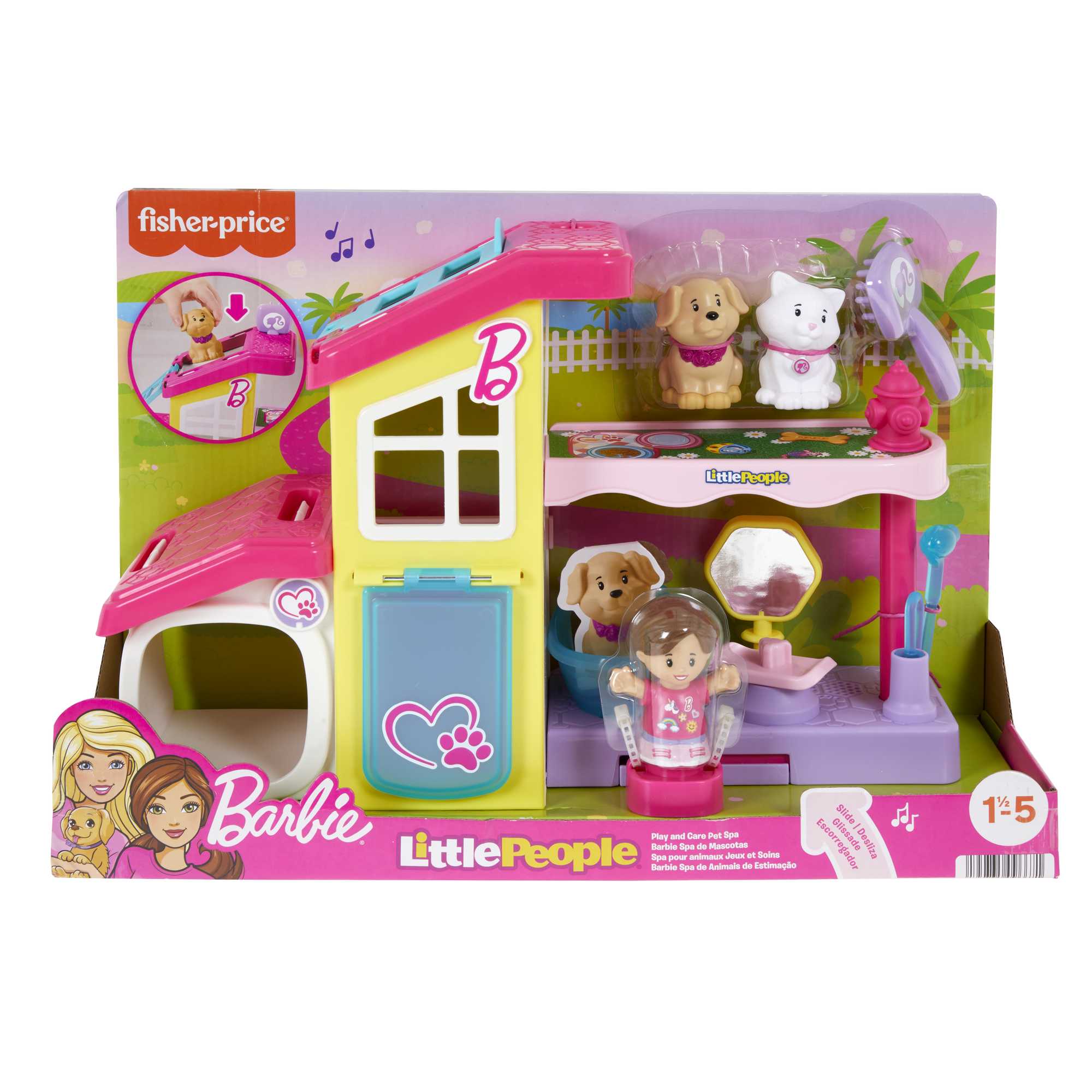 Fisher-Price Little People Barbie Play And Care Pet Spa Musical Toddler Playset, 4 Pieces