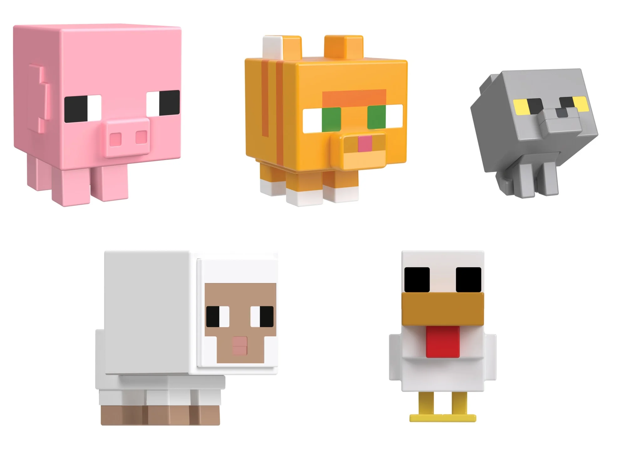 Minecraft Mini Action Figures 5-Pack, Mob Head Minis Farmland Friends Toy Set With Pixelated Design