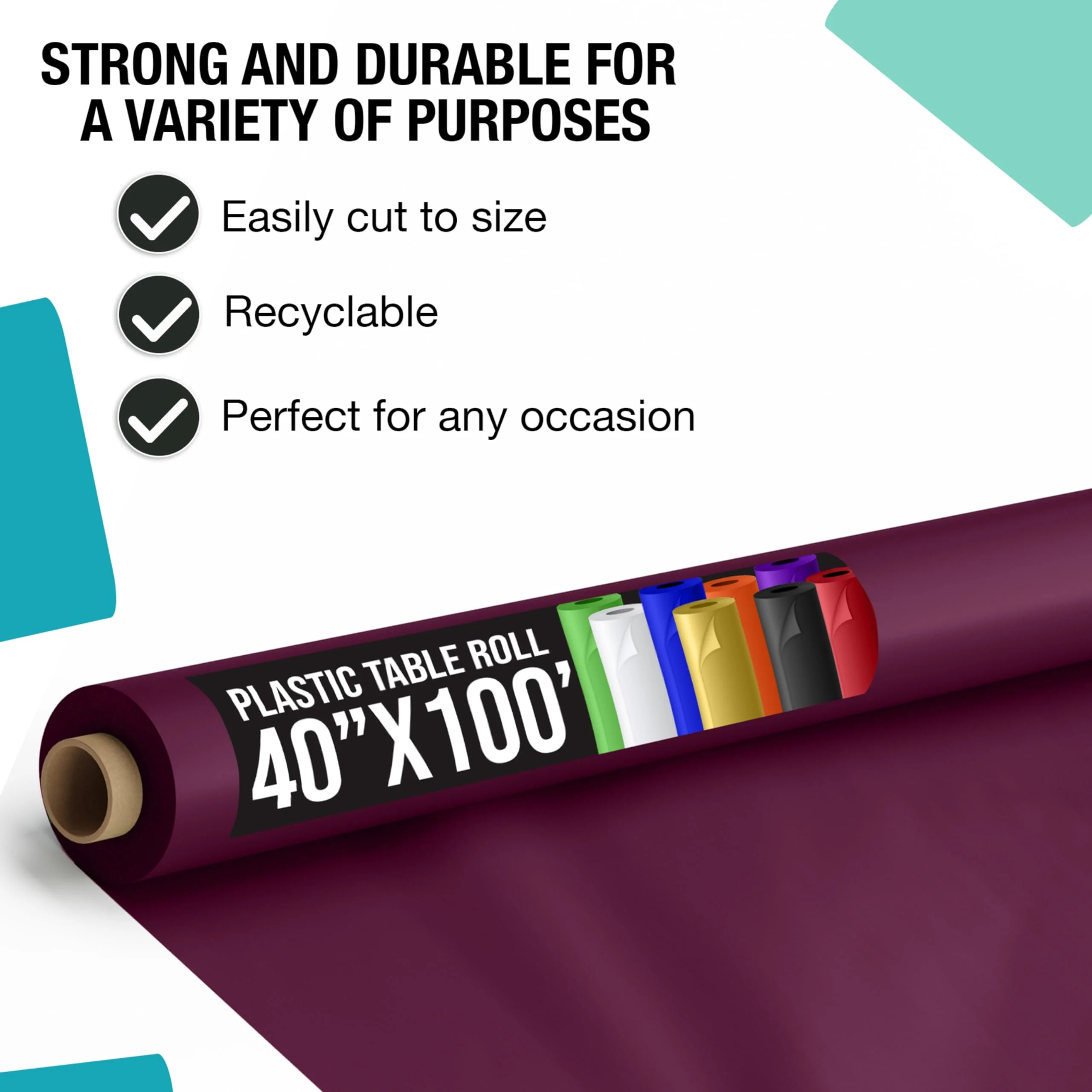 40 In. x 100 Ft. Plum Plastic Table Roll