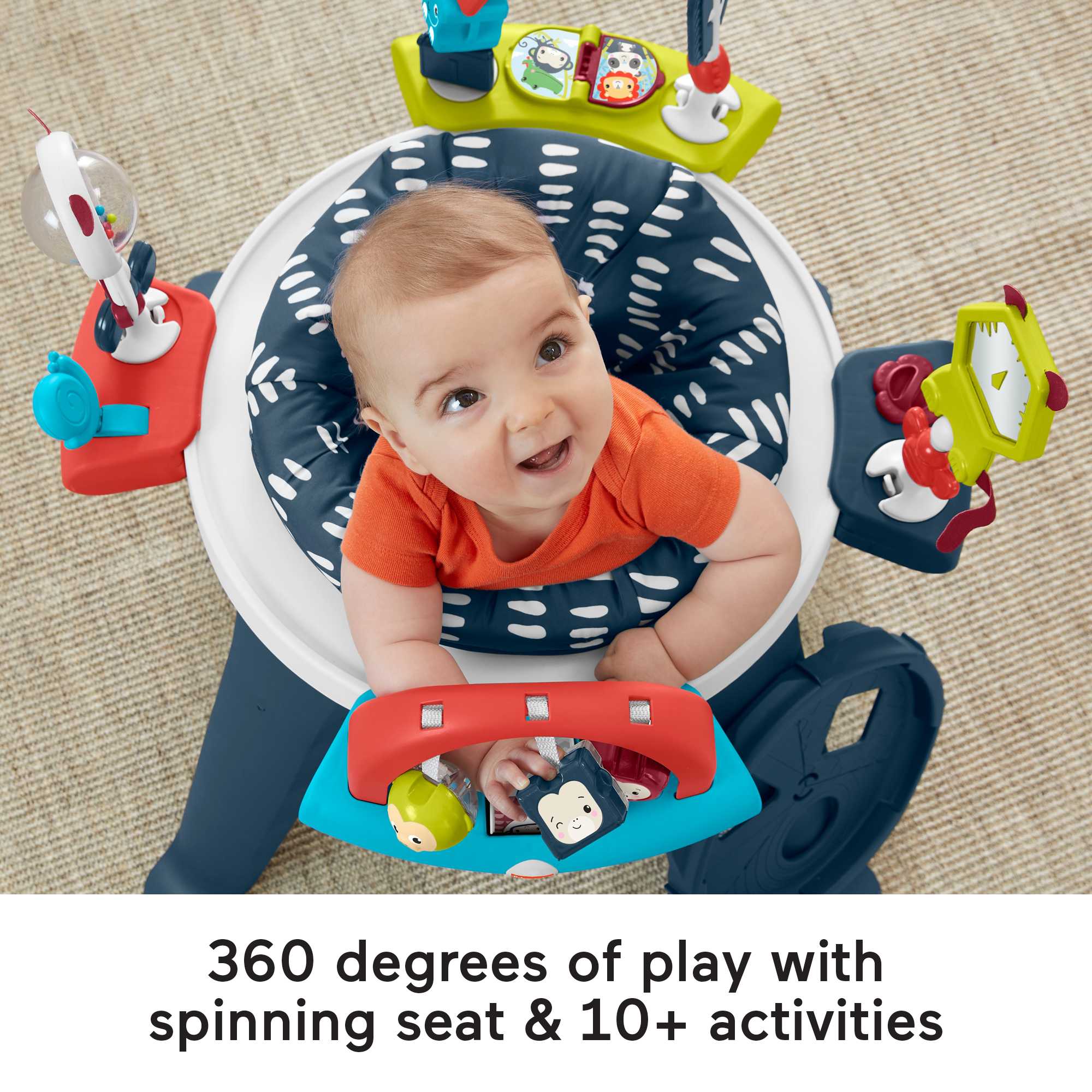 Fisher-Price 3-In-1 Spin & Sort Infant Activity Center And Toddler Play Table, Navy Dashes