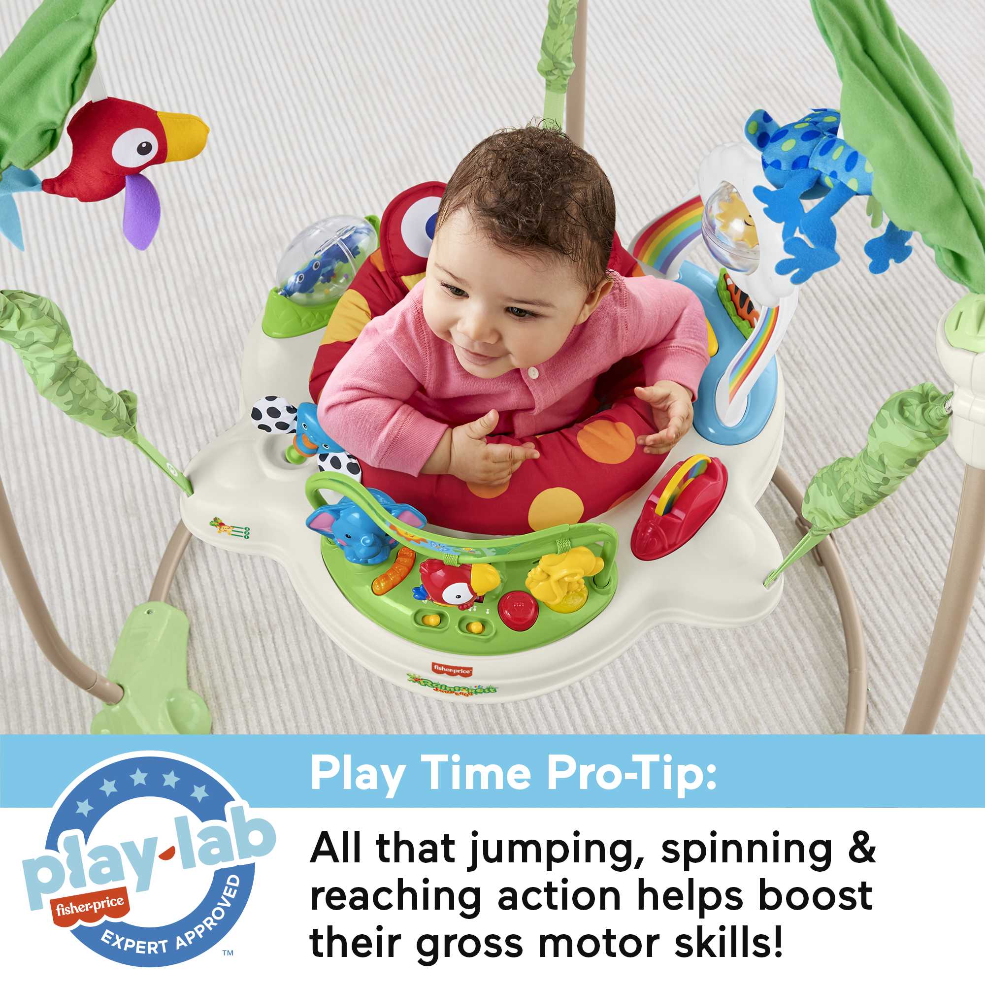 Fisher-Price Jumperoo Baby Bouncer & Activity Center With Lights And Sounds, Rainforest