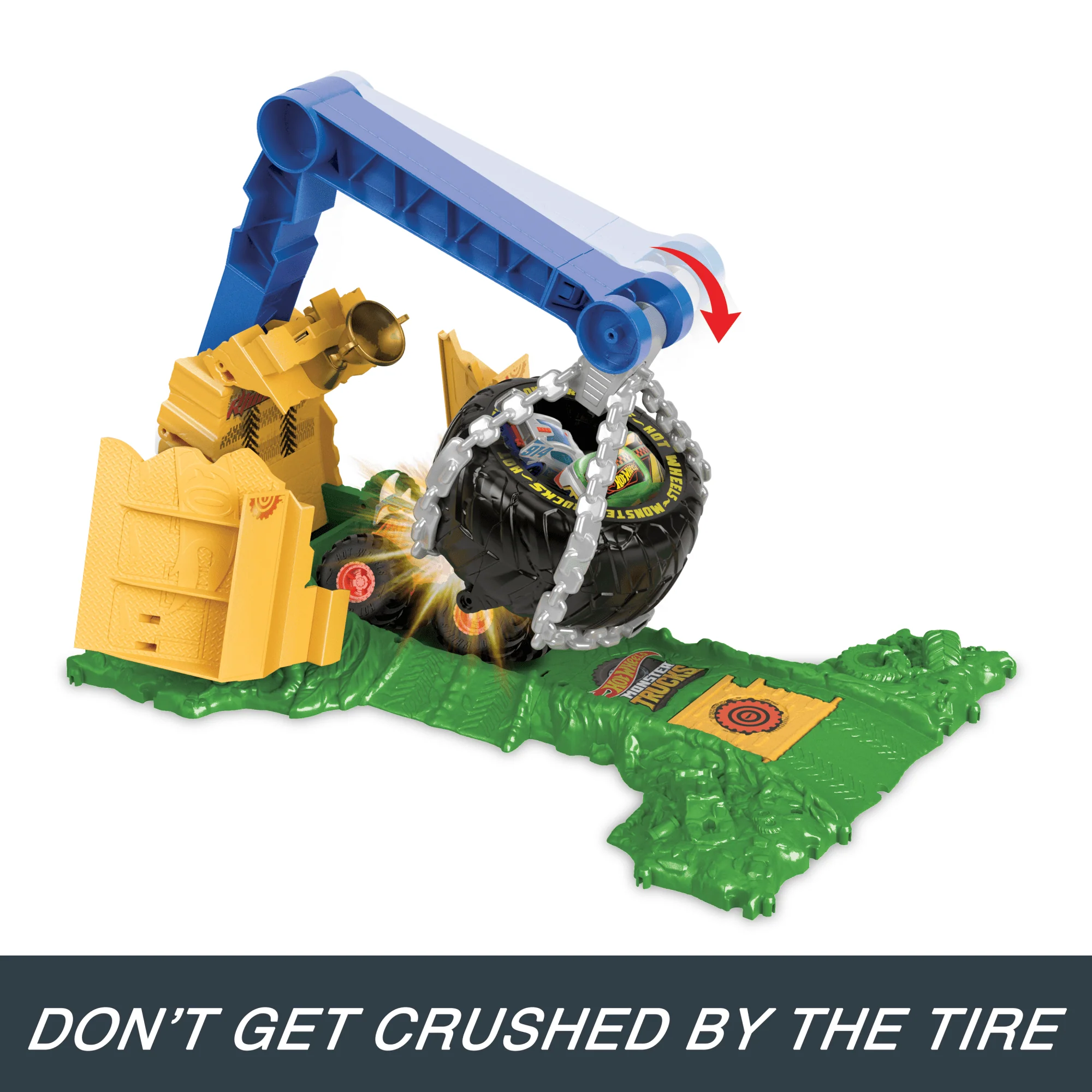 Hot Wheels Monster Trucks Rhinomite Chargin�� Challenge Playset With 1 Toy Truck & 2 Crushed Cars