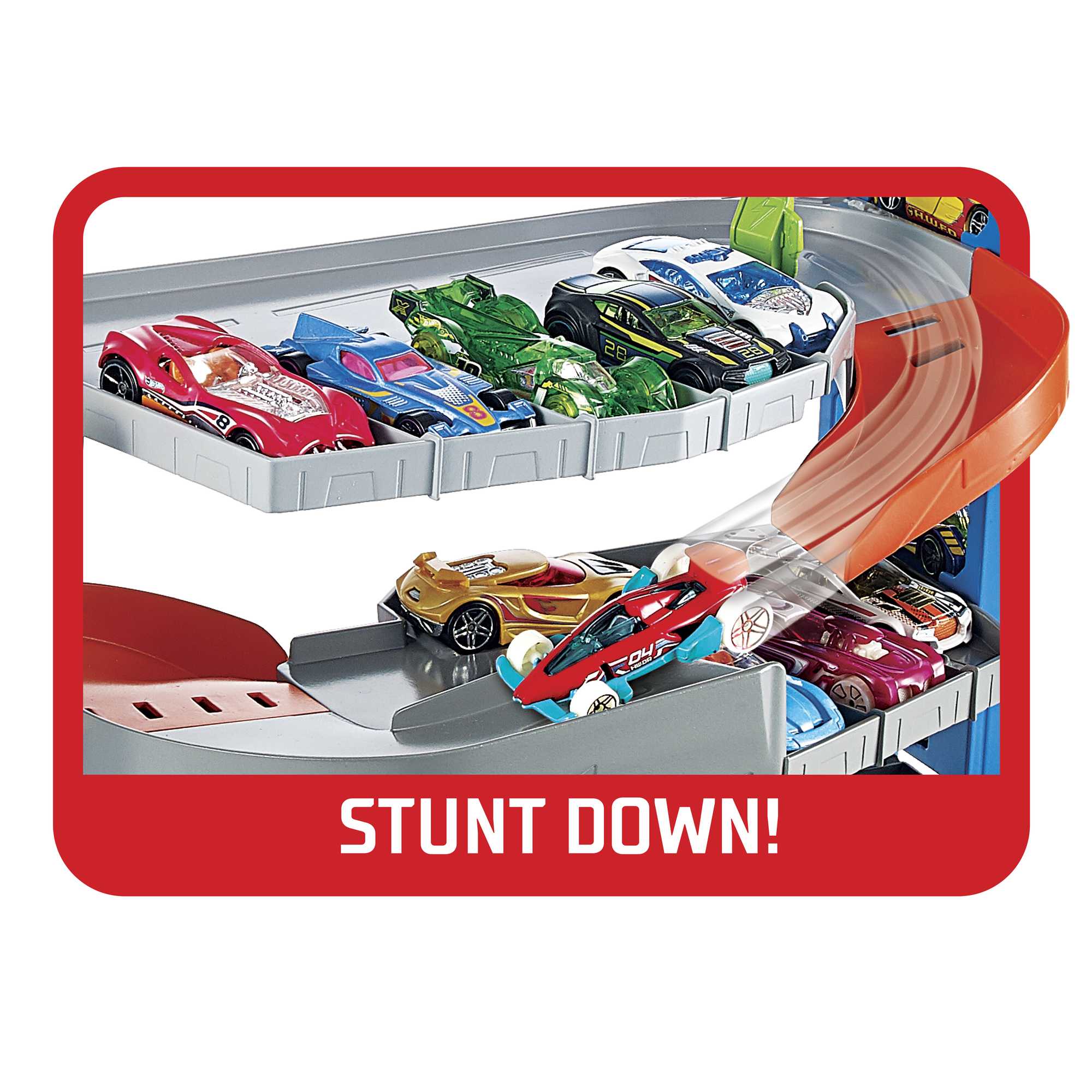 Hot Wheels City Stunt Garage Playset With 1 Toy Car in 1:64 Scale & Storage For 20+ Vehicles