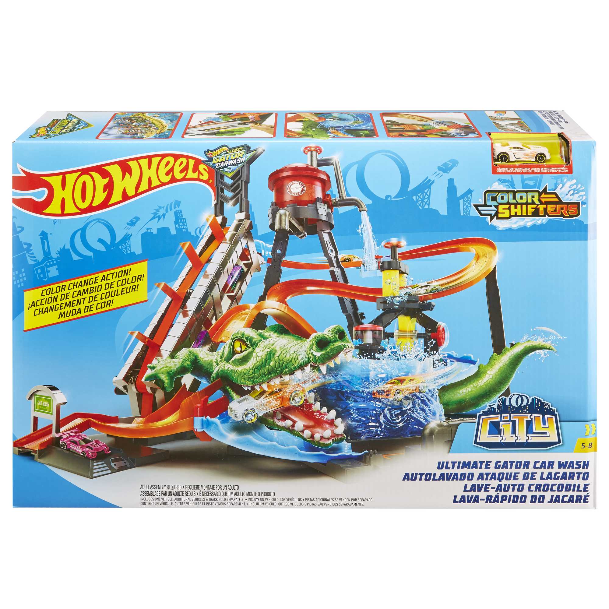 Hot Wheels Ultimate Gator Car Wash Play Set With Color Shifters Car