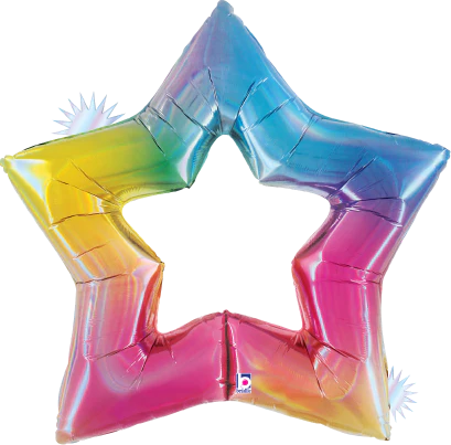 Betallic Linking Star Opal Rainbow 38 inch Shaped Foil Balloon Holographic Packaged 1ct
