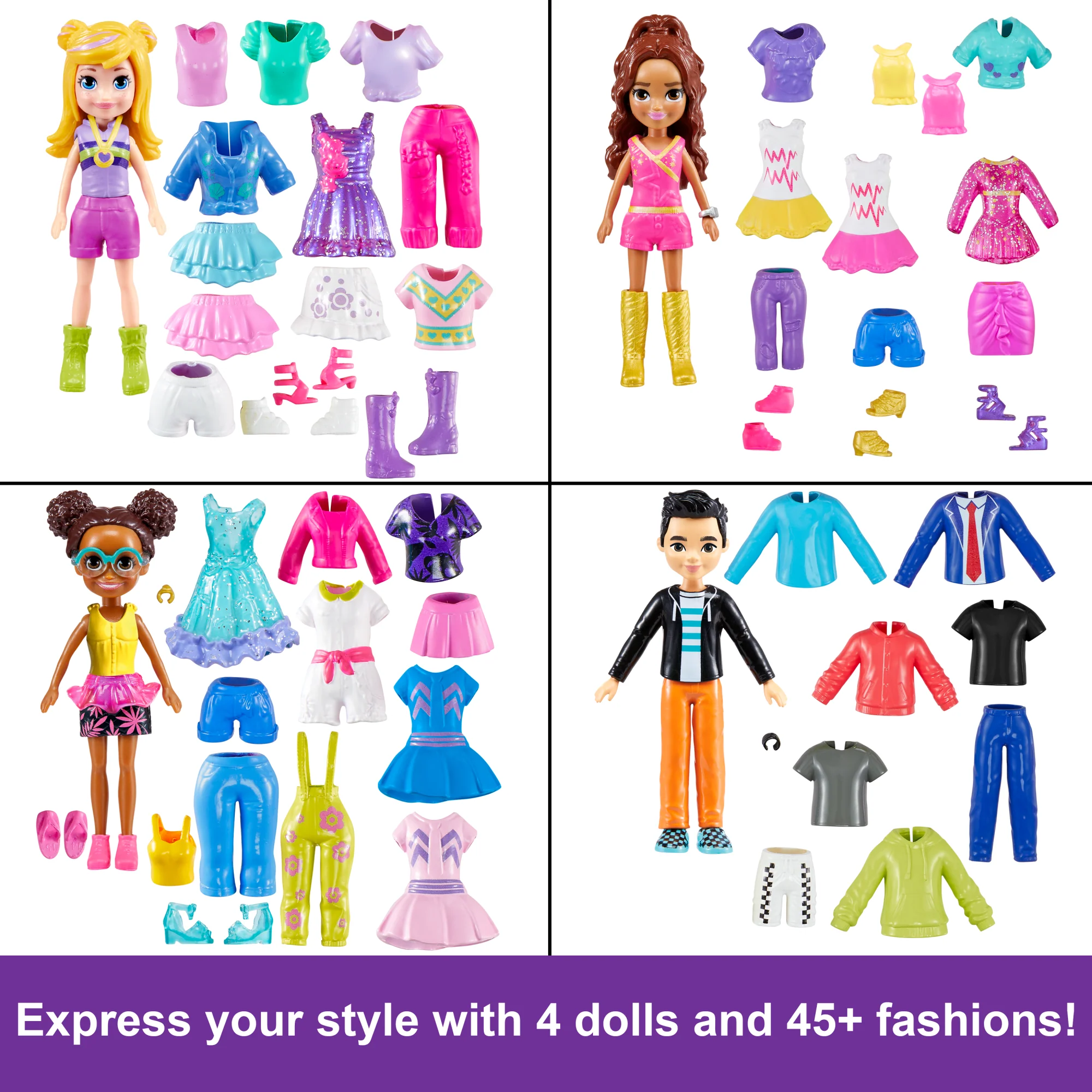 Polly Pocket Sparkle Cove Adventure Fashion Pack Playset With 4 Dolls & 45+ Total Pieces