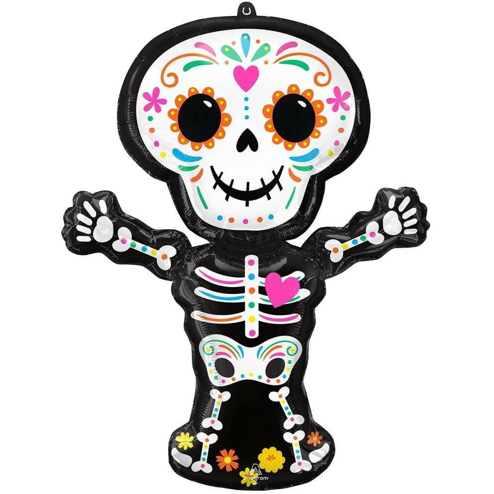 Anagram Day of the Dead Standing Skeleton 34in Foil Balloon FLAT