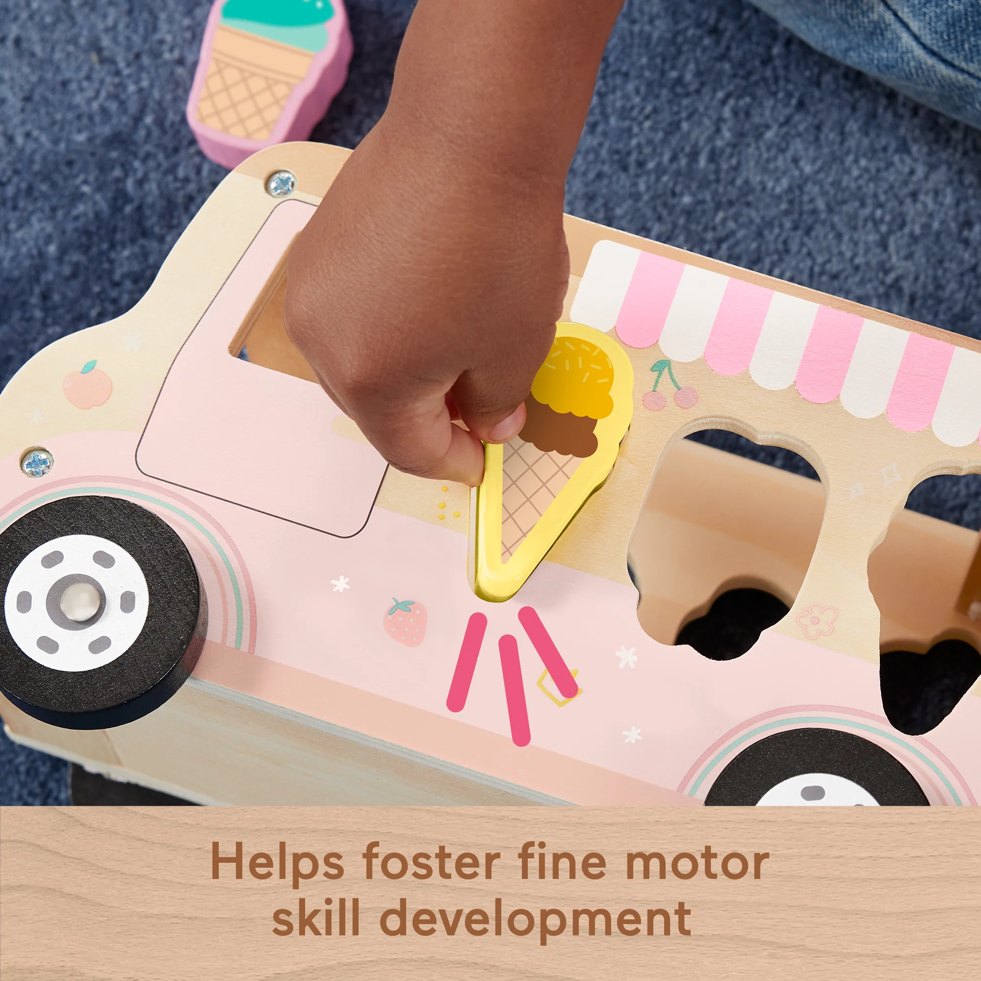 Fisher-Price Wooden Ice Cream Shape Sorter Set For Toddlers & Kids, 8 Wood Pieces