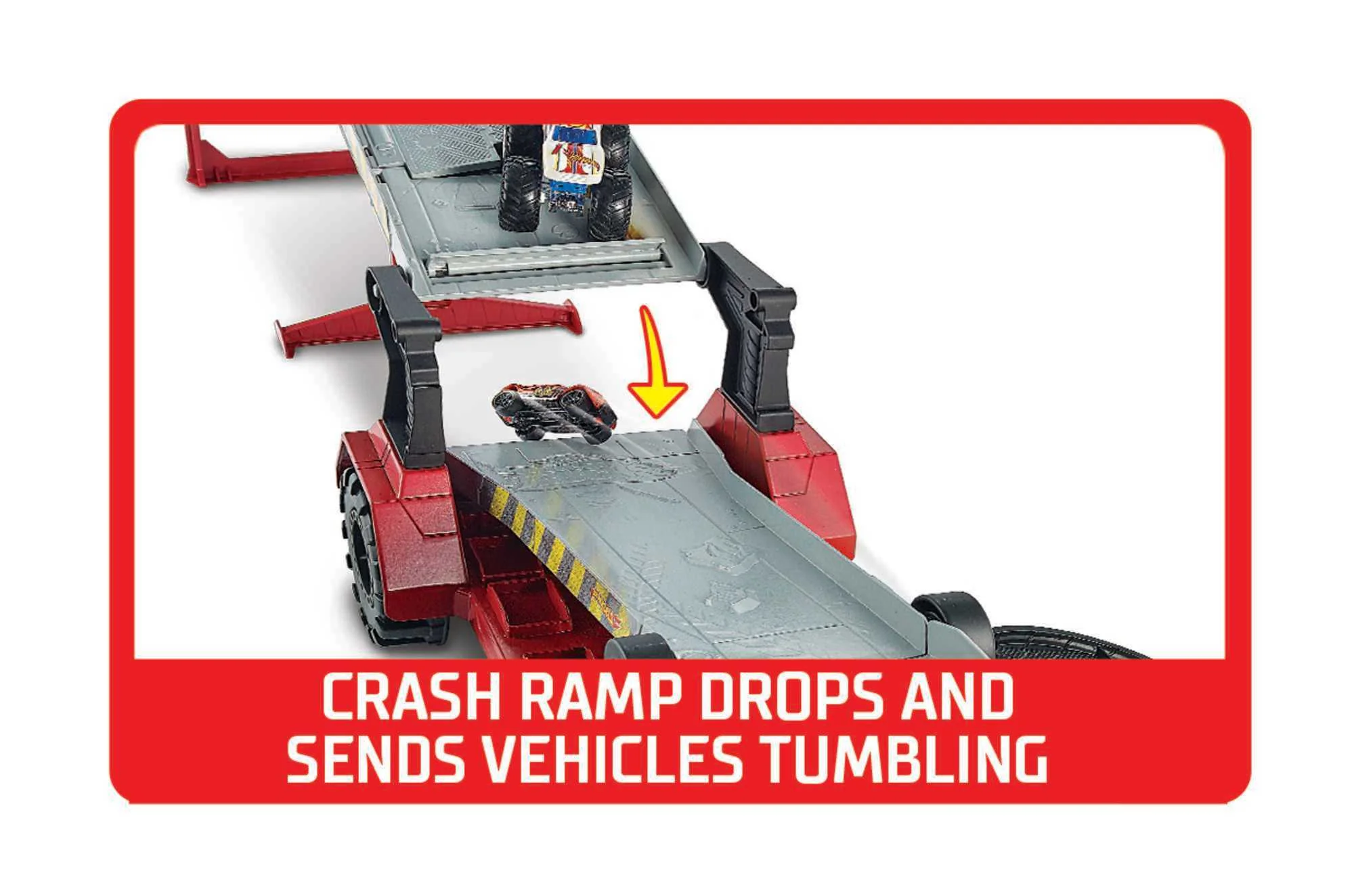 Hot Wheels Monster Trucks, Transporter And Track With 1:64 Scale Toy Truck