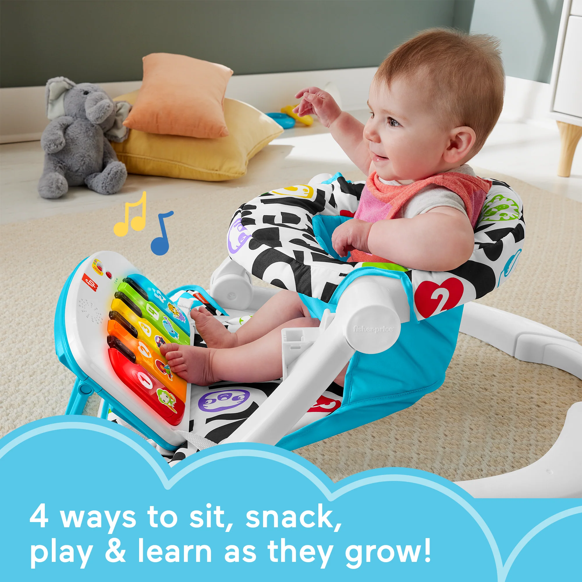 Fisher-Price Kick & Play Deluxe Sit-Me-Up Seat Portable Baby Chair With Piano Learning Toy