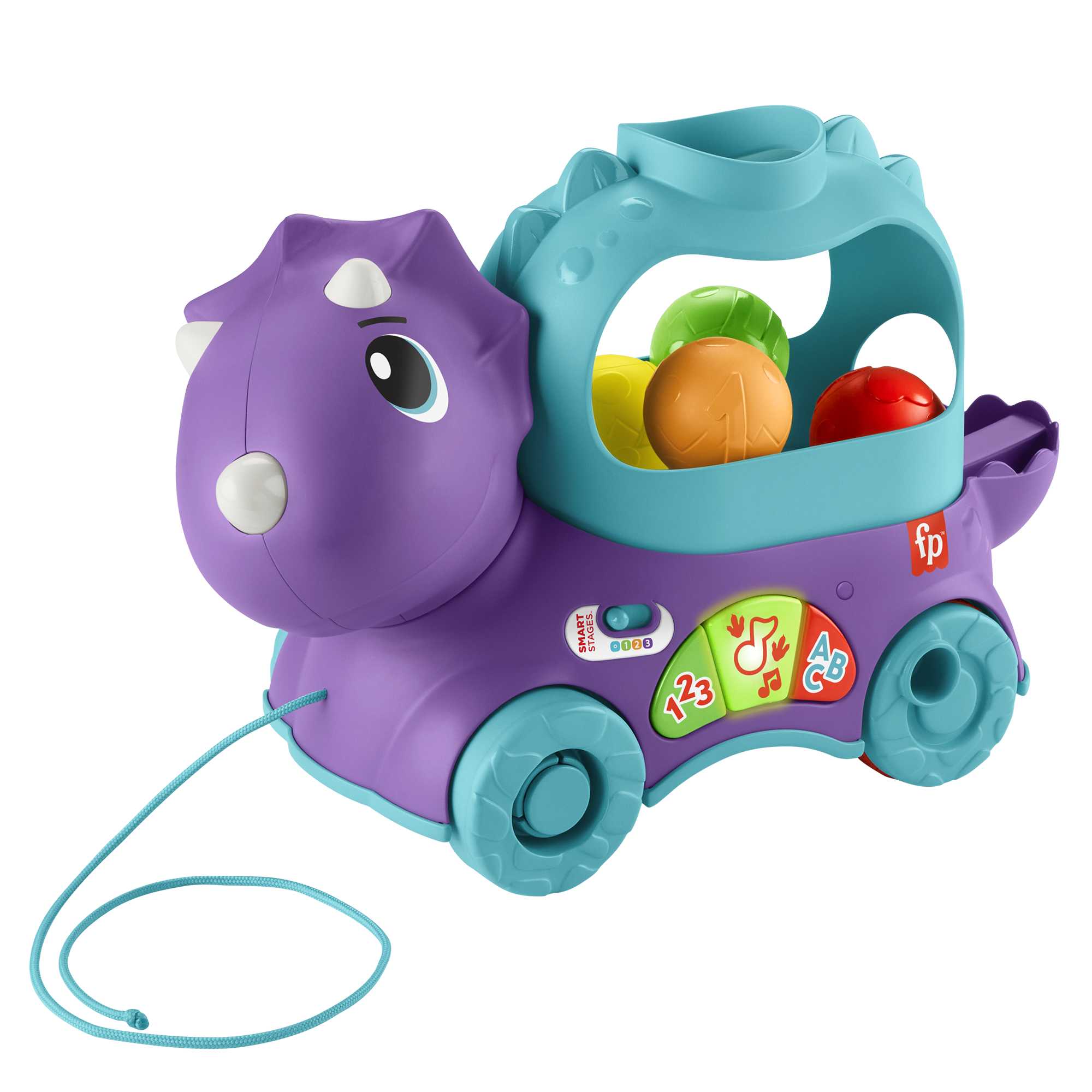 Fisher-Price Toddler Learning Toy, Dinosaur Pull Toy English & French Version, Poppin�� Triceratops