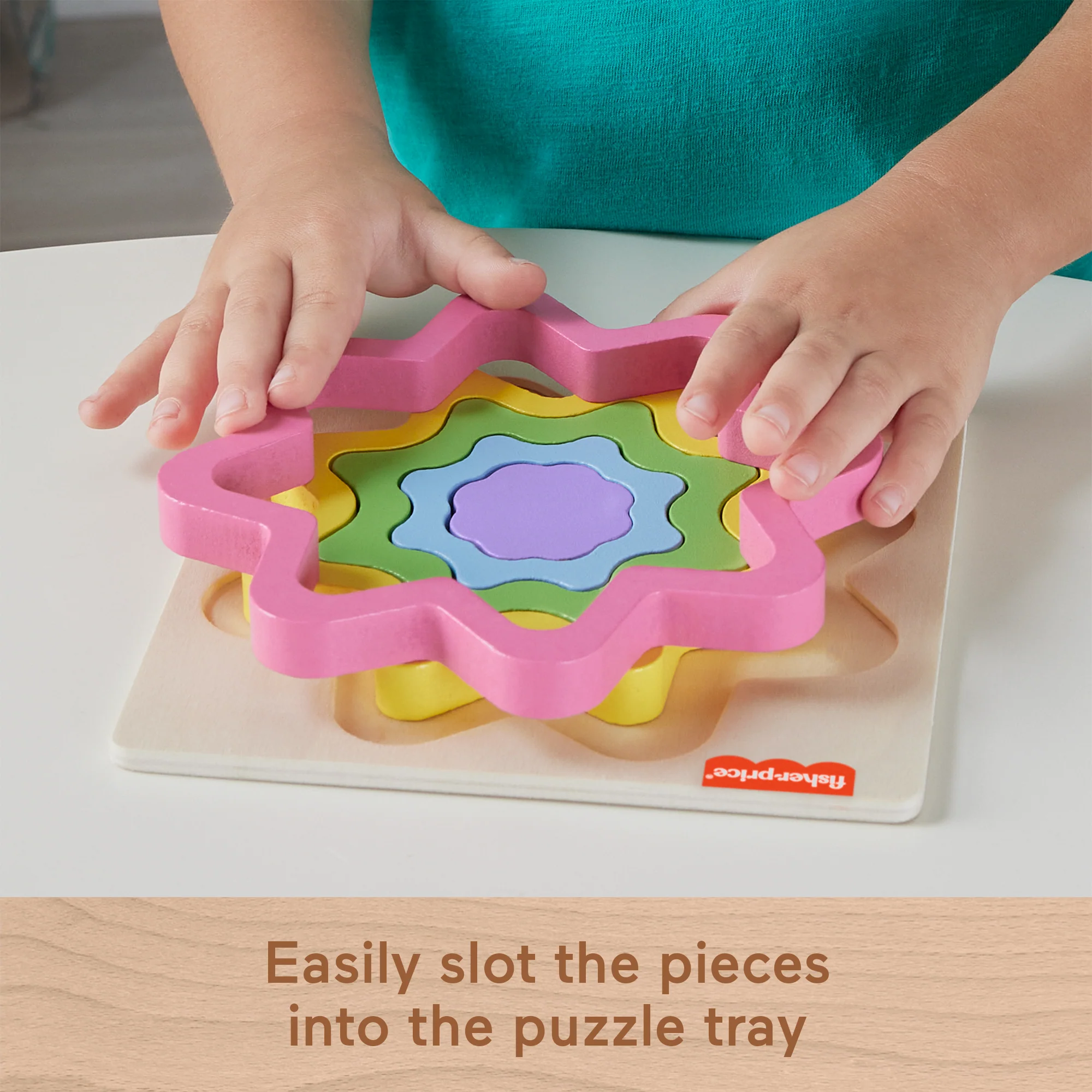 Fisher-Price Wooden Mini Rainbow Jigsaw Puzzle Star For Toddlers & Kids, 5 Wood Pieces