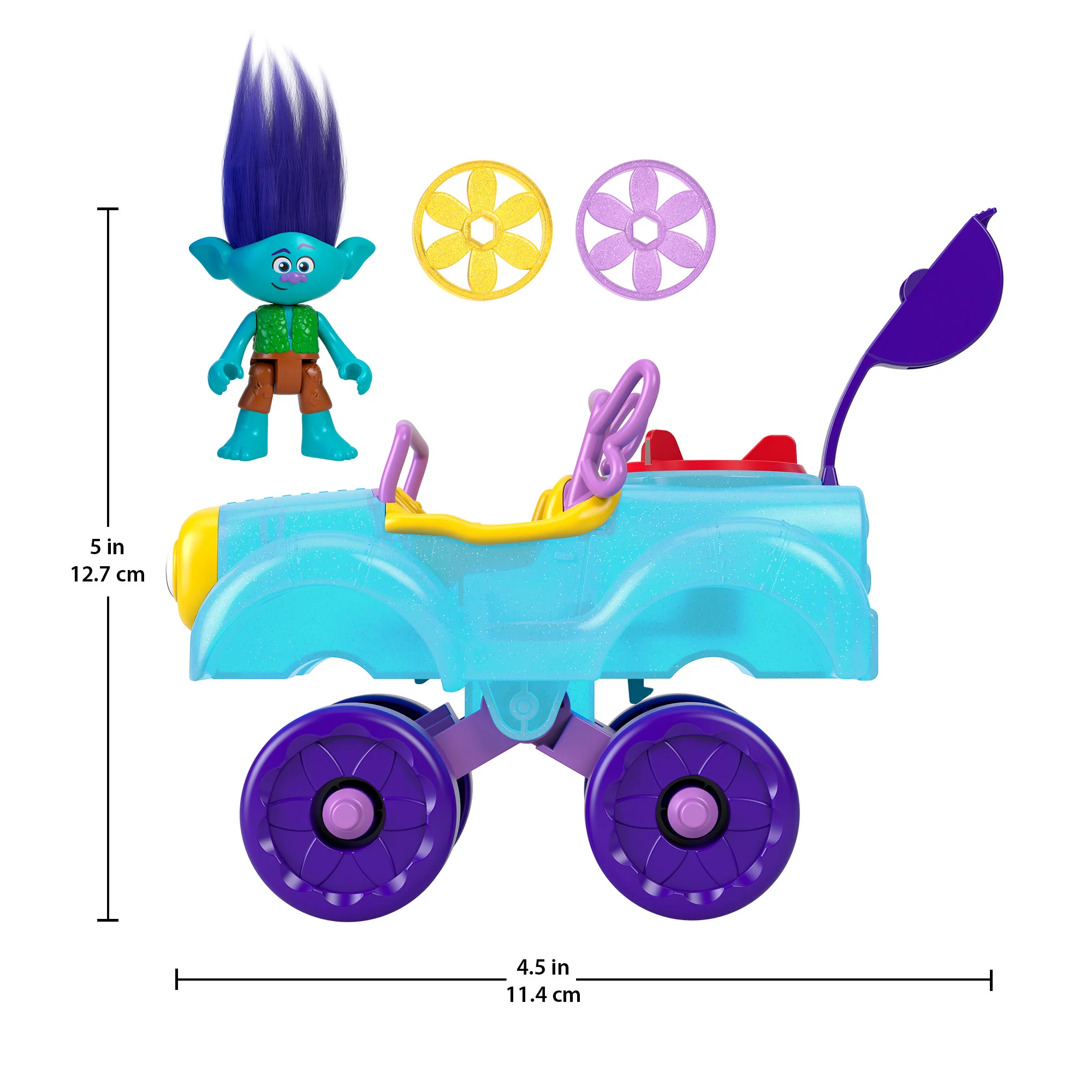 Imaginext Dreamworks Trolls Branch Figure And Buggy Toy Car With Projectile Launcher, 4 Pieces