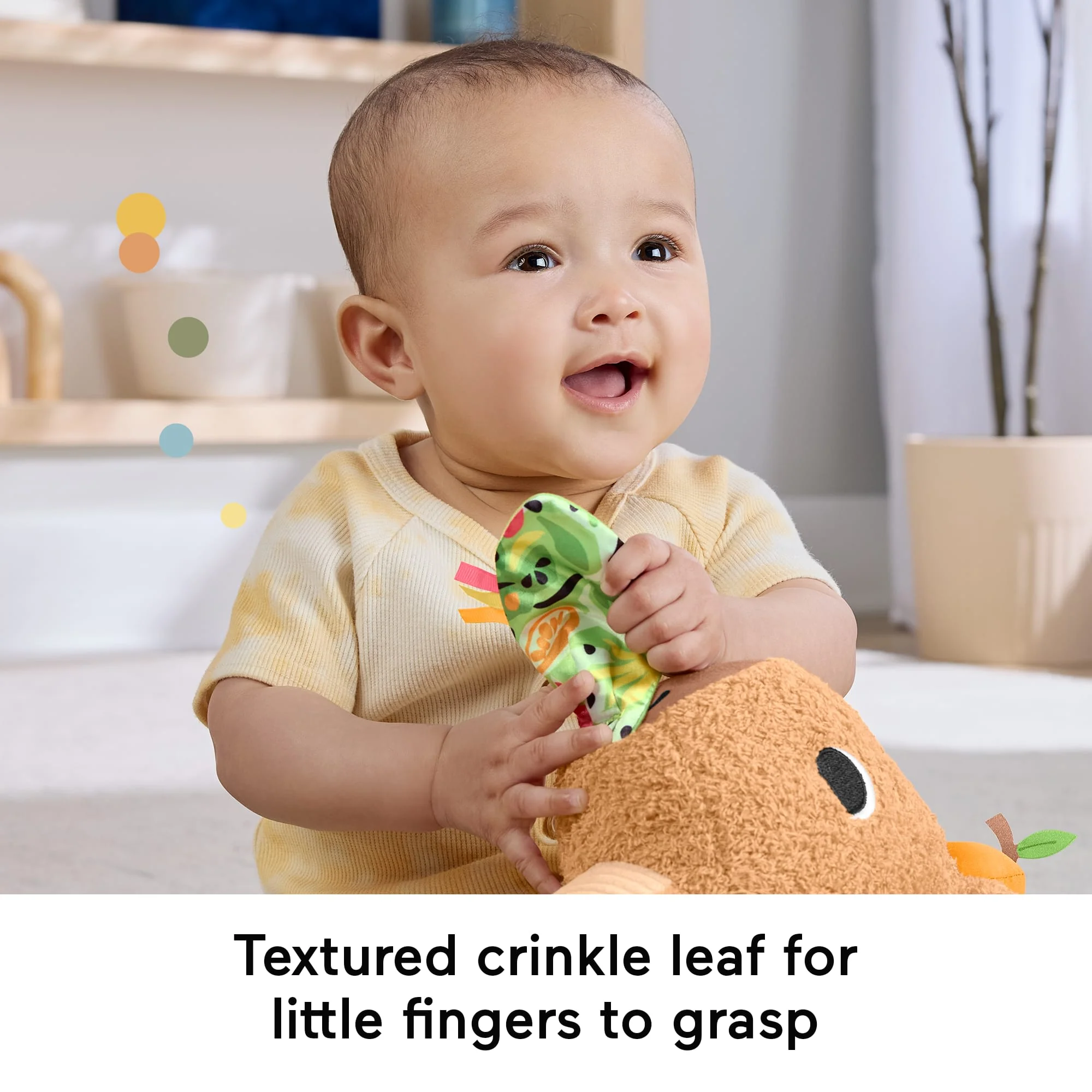 Fisher-Price Snuggly Snacky Capybara Plush Baby Sensory Toy With Teether & Rattle For Newborns