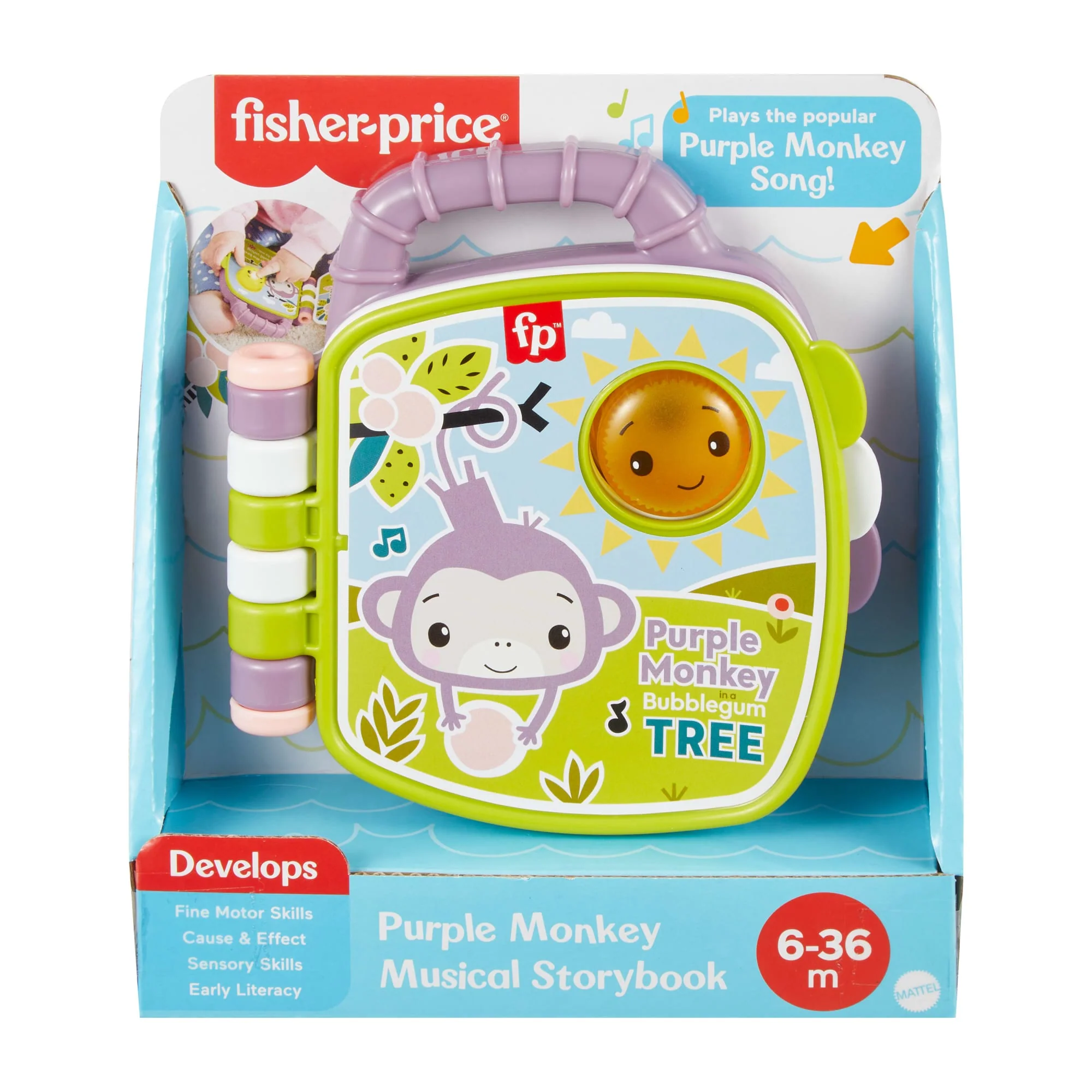 Fisher-Price Purple Monkey Musical Storybook Toy For Baby & Toddler With Lights & Sounds