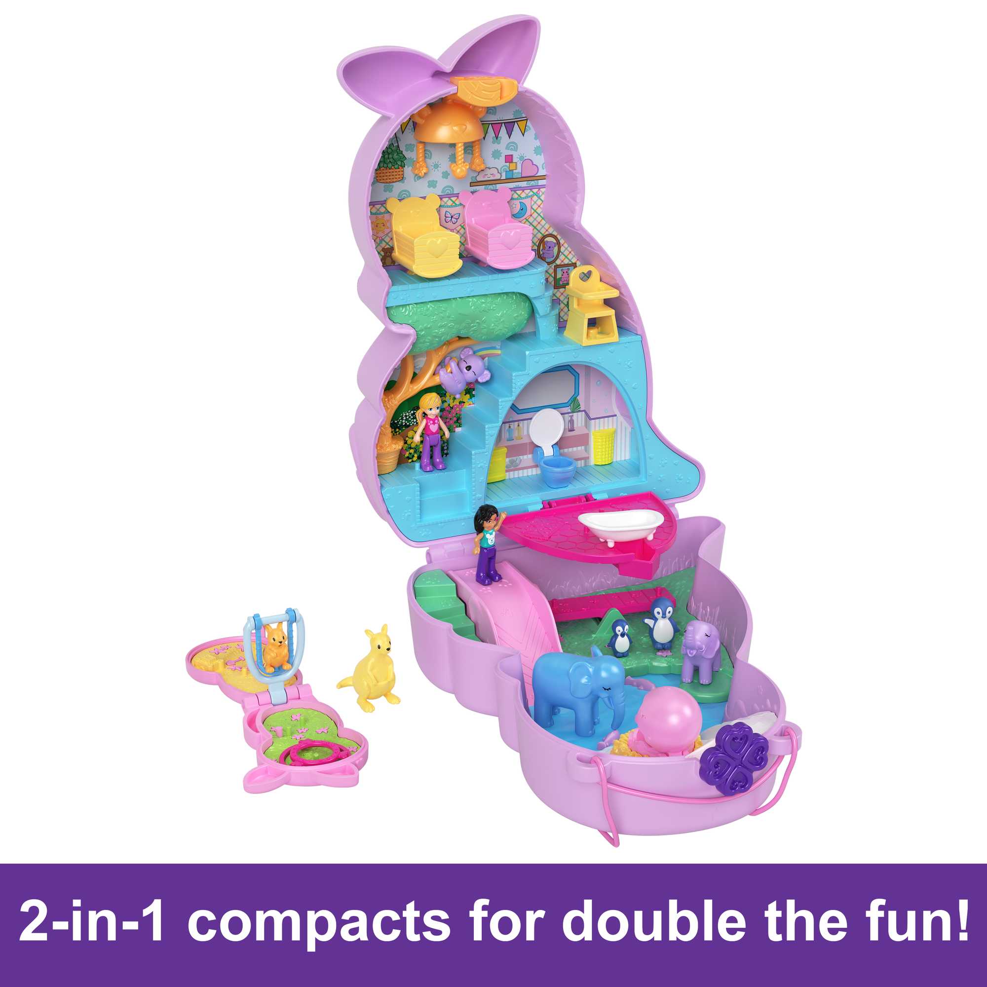 Polly Pocket Mini Toys, Mama And Joey Kangaroo Purse Playset With 2 Dolls