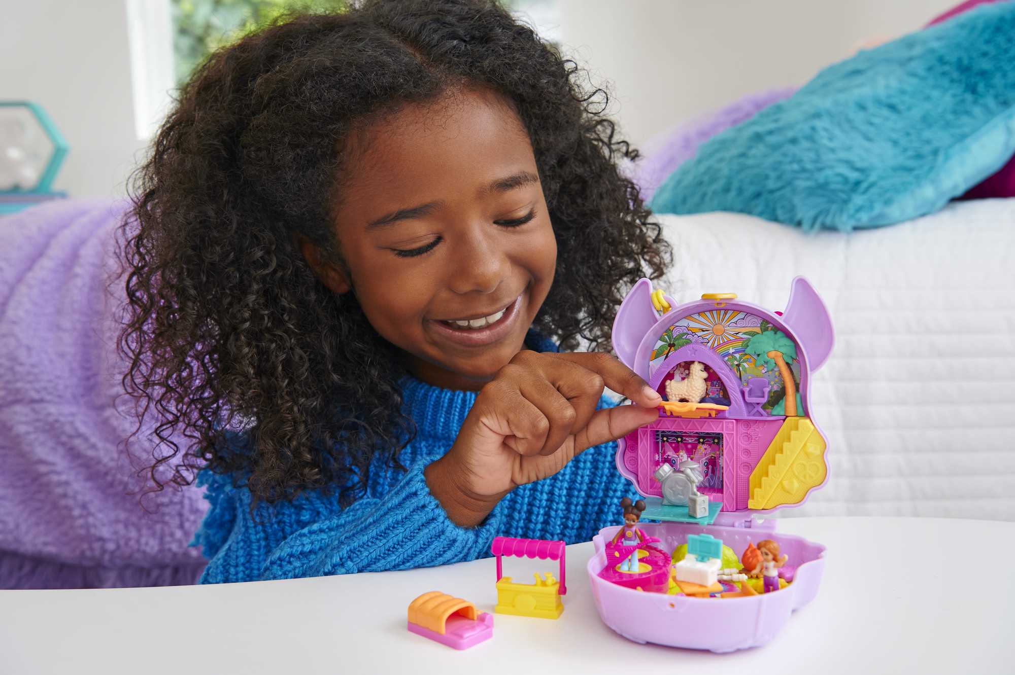 Polly Pocket Mini Toys, Camp Adventure Llama Compact Playset With 2 Dolls And Accessories