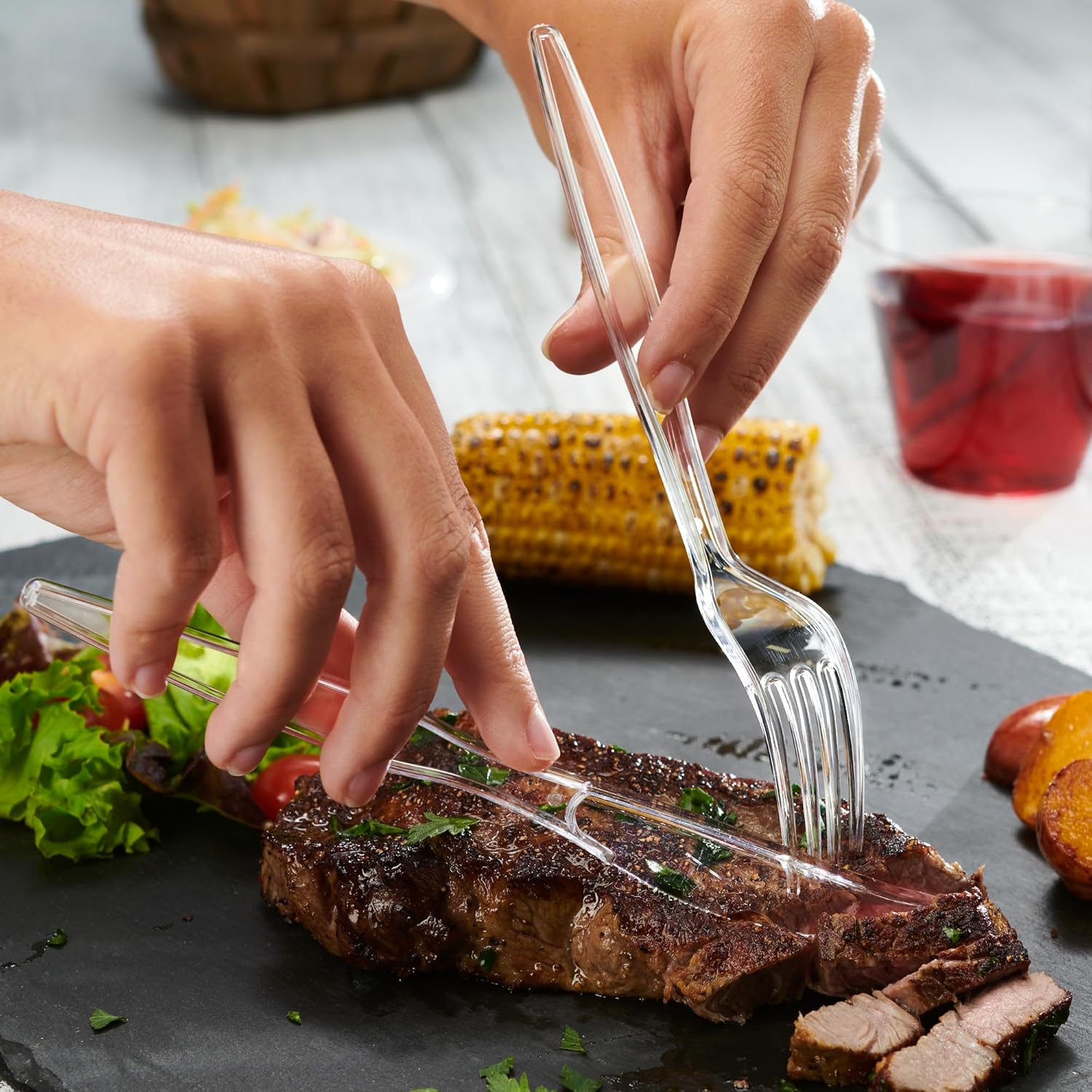 Comfy Package [100 Pack] Heavy Duty Disposable Clear Plastic Forks - Basic Cutlery for Parties, Events, and Everyday Use