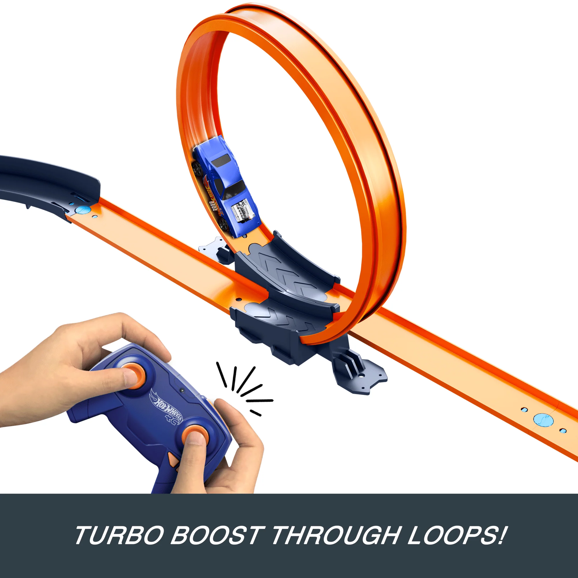 Hot Wheels RC Speed Challenge Track Set & Battery-Powered Remote-Control 1:64 Scale Toy Car, 30+ Pieces Of Track