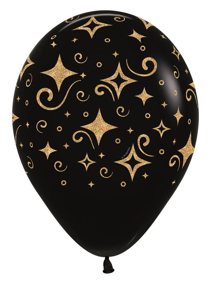 11 inch Sempertex Golden Diamonds Deluxe Black Latex Balloons All over Print 50ct