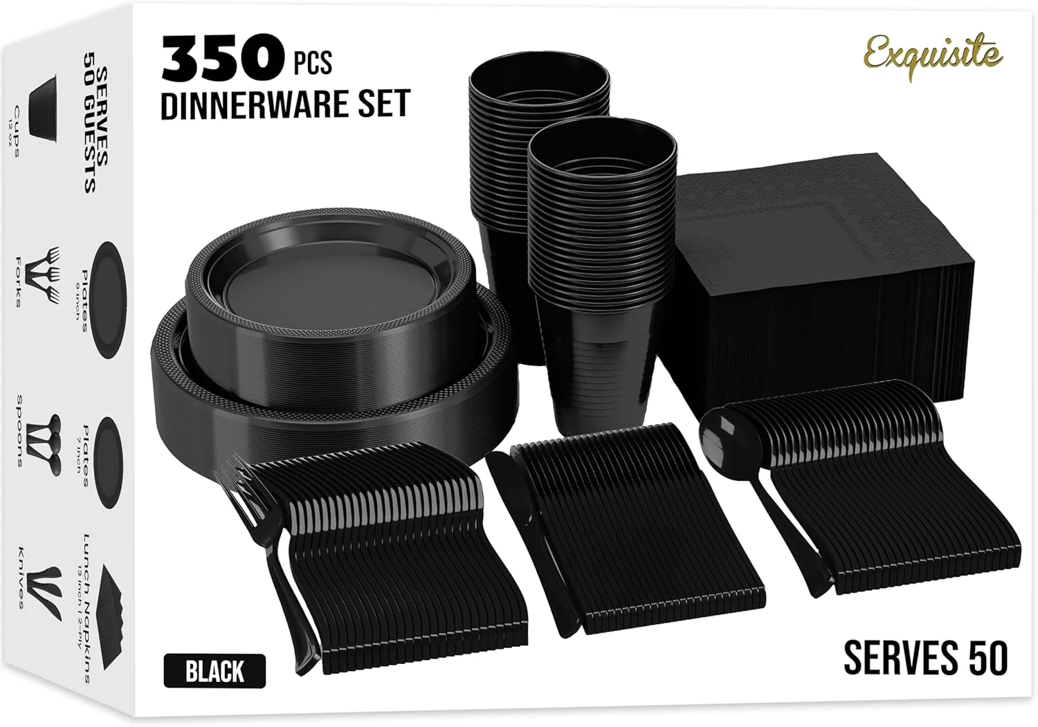 350 pcs disposable tableware set black