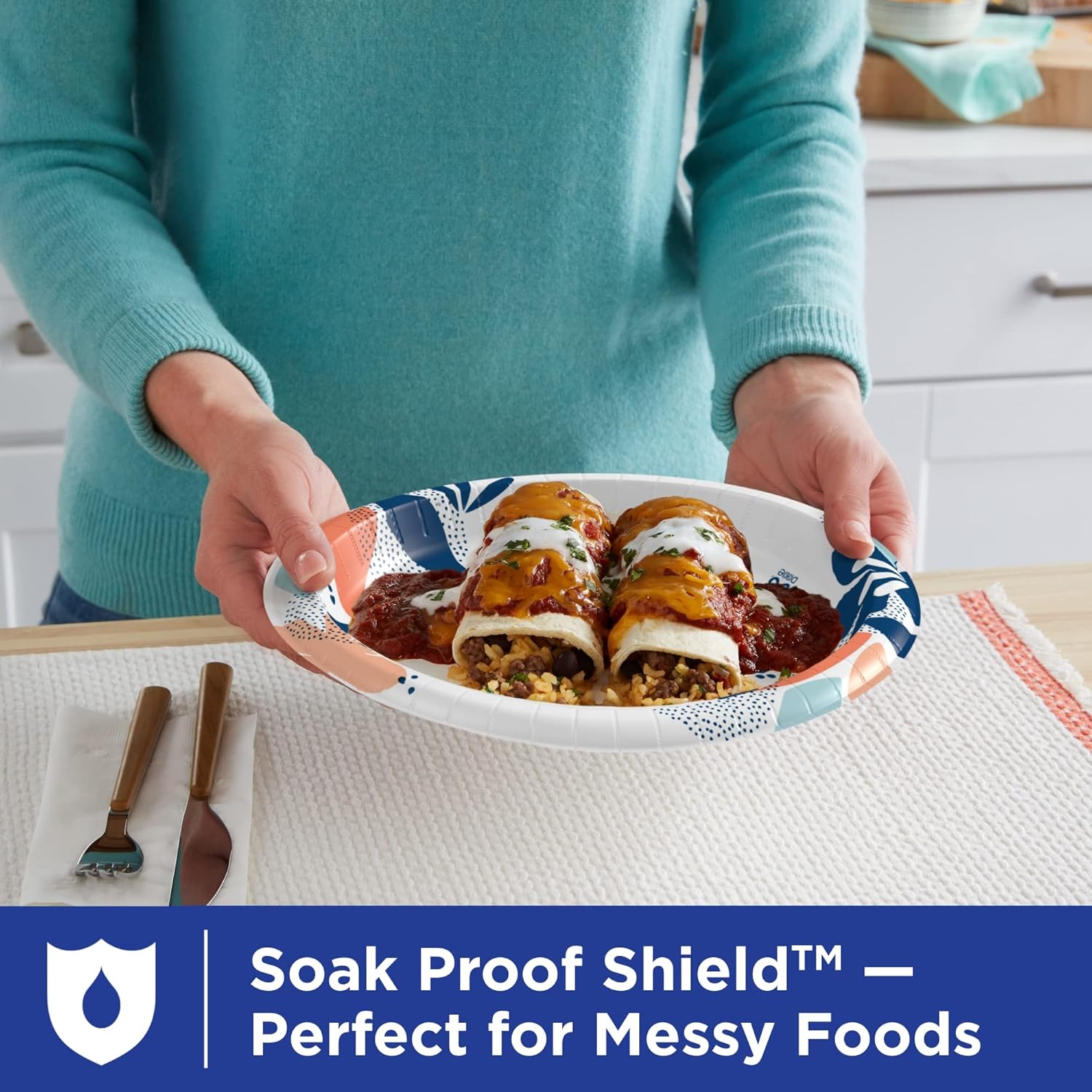 Dixie Large Paper Plates, 10 Inch, 54 Count, 2X Stronger*, Microwave-Safe, Soak-Proof, Cut Resistant, Disposable Plates For Everyday Breakfast, Lunch, & Dinner Meals