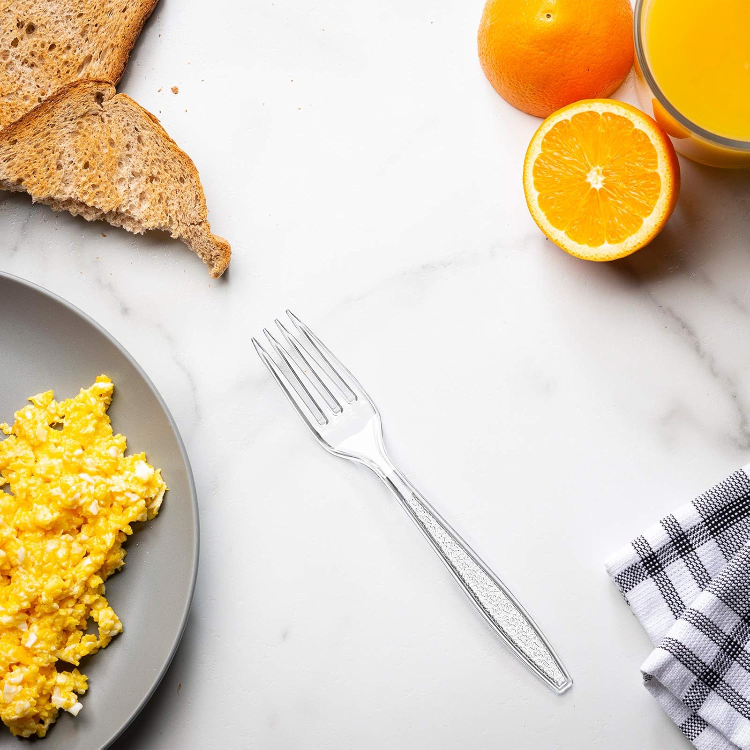 Comfy Package [100 Pack Clear Plastic Knives Heavy Duty with Engraved Design - Plastic Knives Disposable, Sturdy Plastic Silverware for Parties, Weddings, and Events