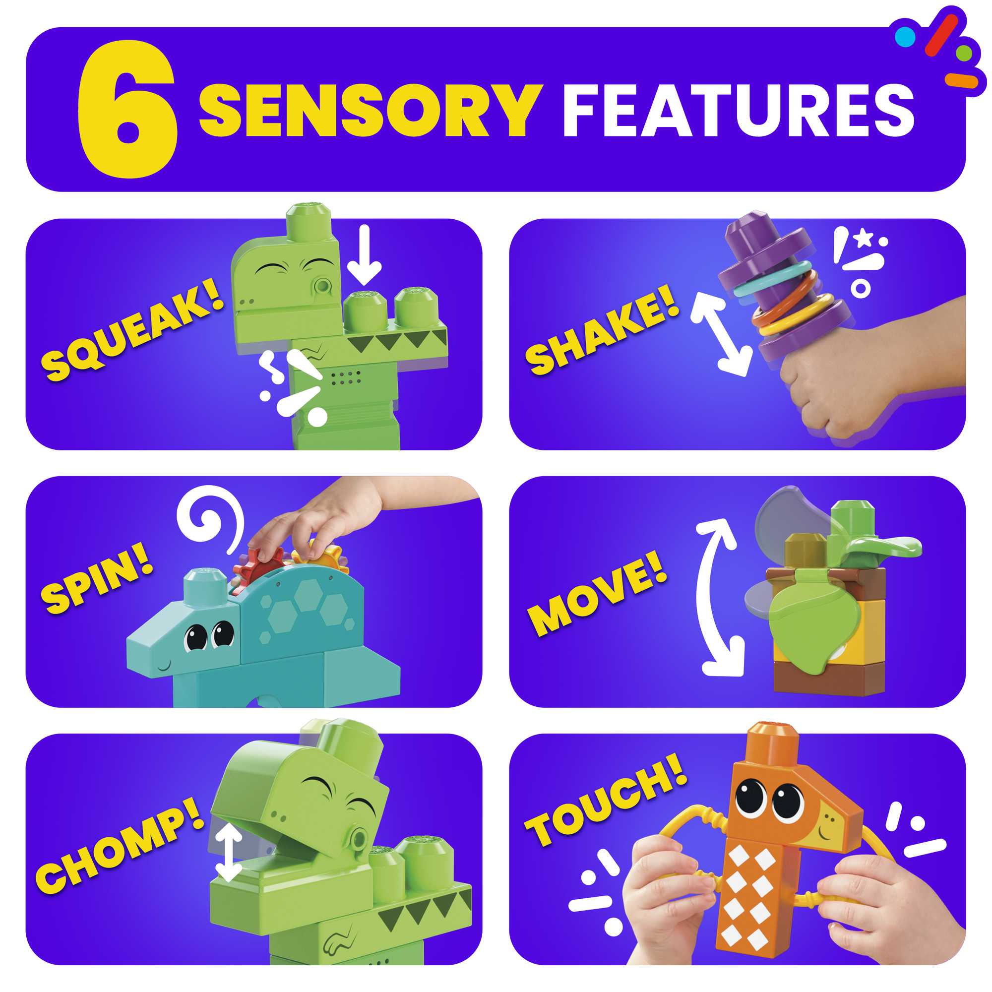 MEGA BLOKS Fisher-Price Sensory Toy Blocks Squeak N Chomp Dinos (24 Pieces) For Toddler