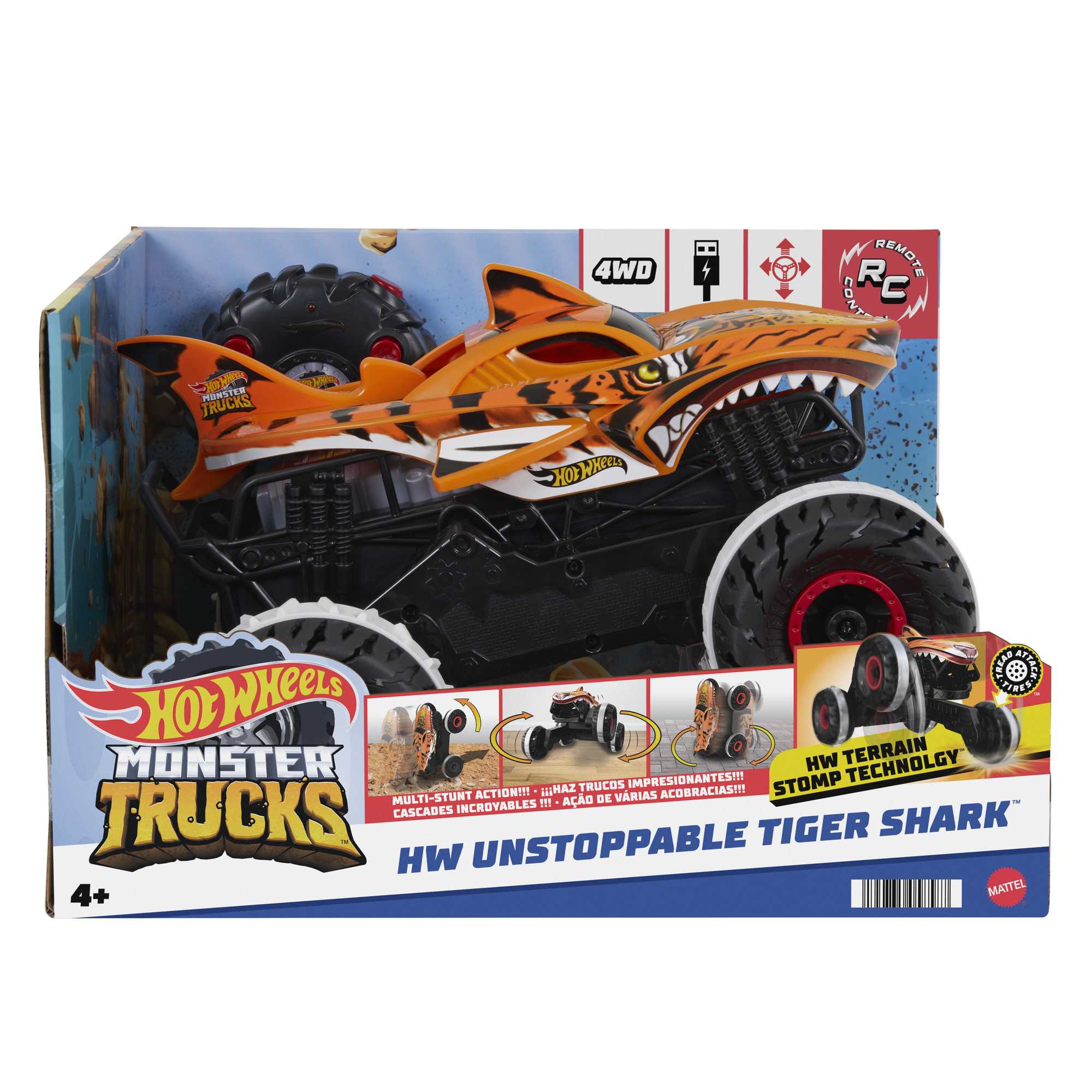 Hot Wheels Monster Trucks Veh��culo a Control Remoto Tiger Shark Escala 1:15